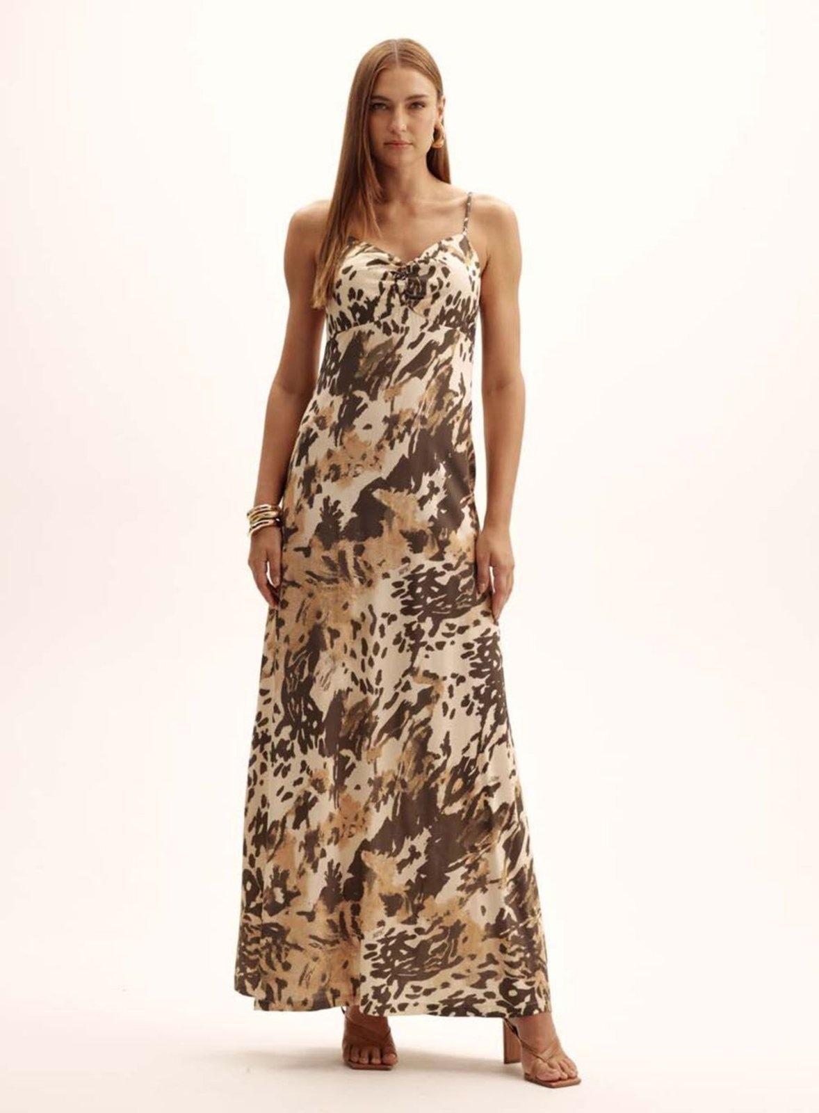 Imagem principal Vestido Comfort Triton com Amarração Estampado Organic Leopard Marrom Triton marrom leopard