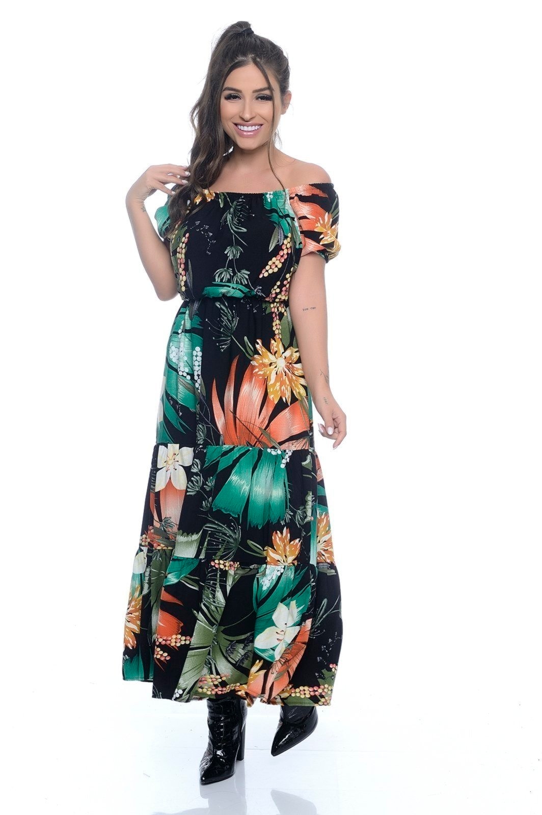 Imagem principal Vestido C Midi Ciganinha B’Bonnie Marisa Estampa B'Bonnie estampado/preto