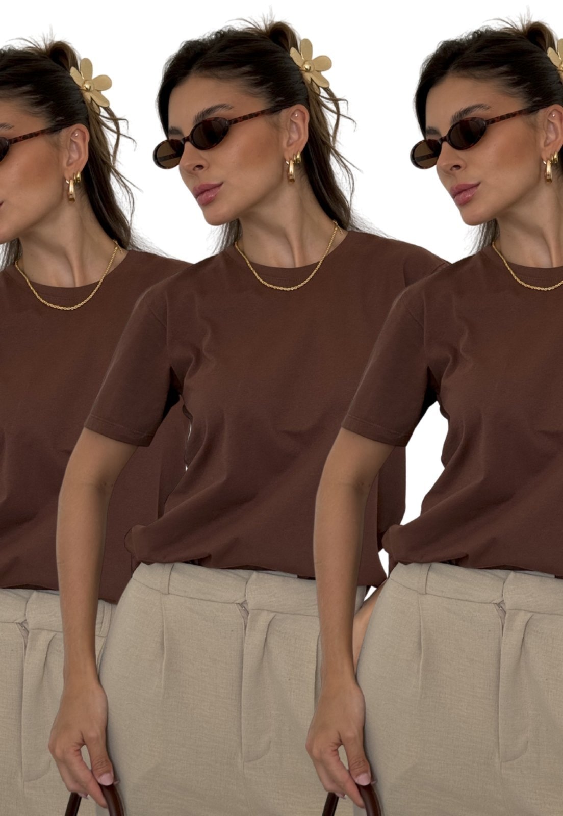 Imagem principal Kit 3 Camisetas Cianitas Lisas Escuro 100% algodão Cianitas marrom