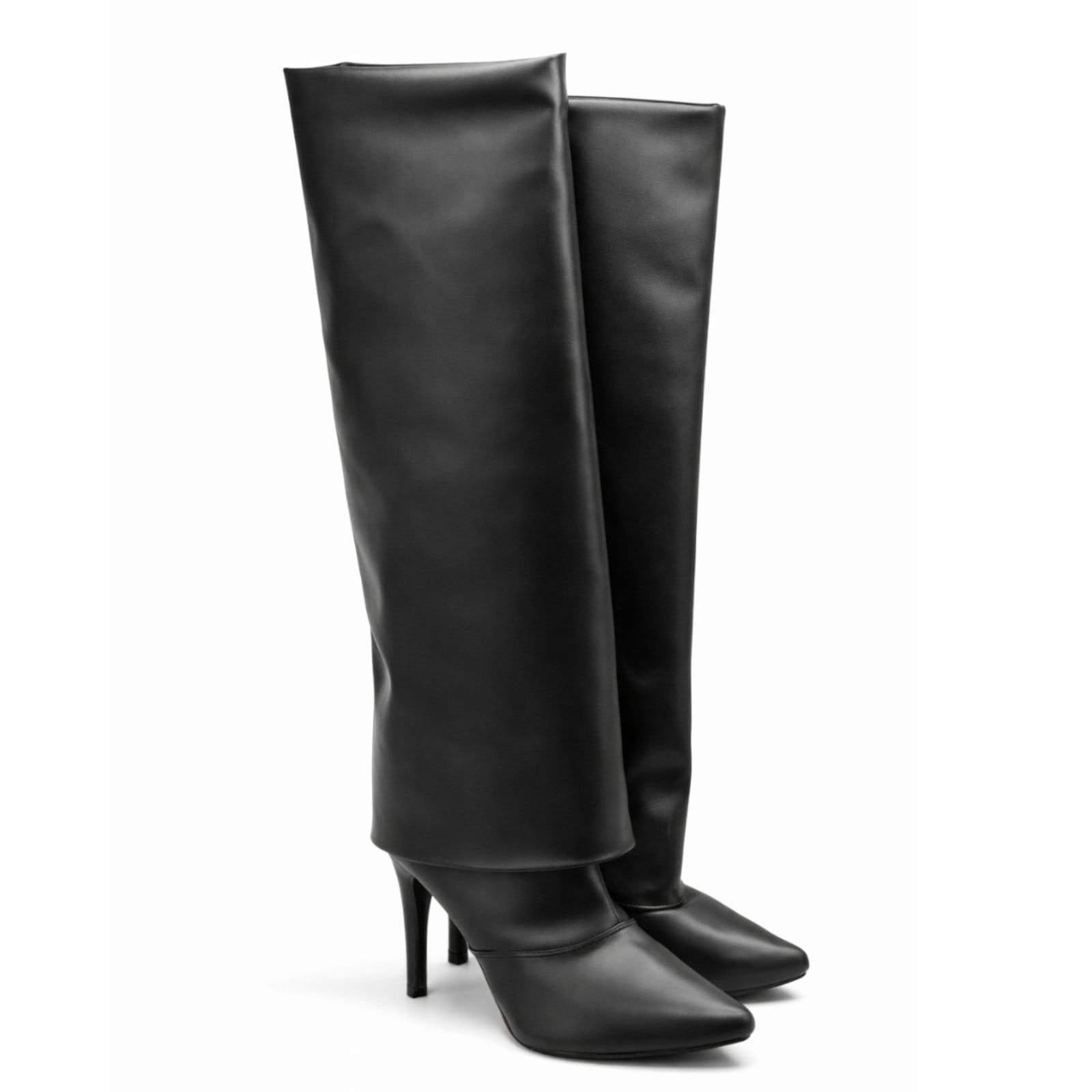 Bota Feminina Cano Alto Com Capa Salto Fino Casual Chic Sete Sales 1796 Napa Preta