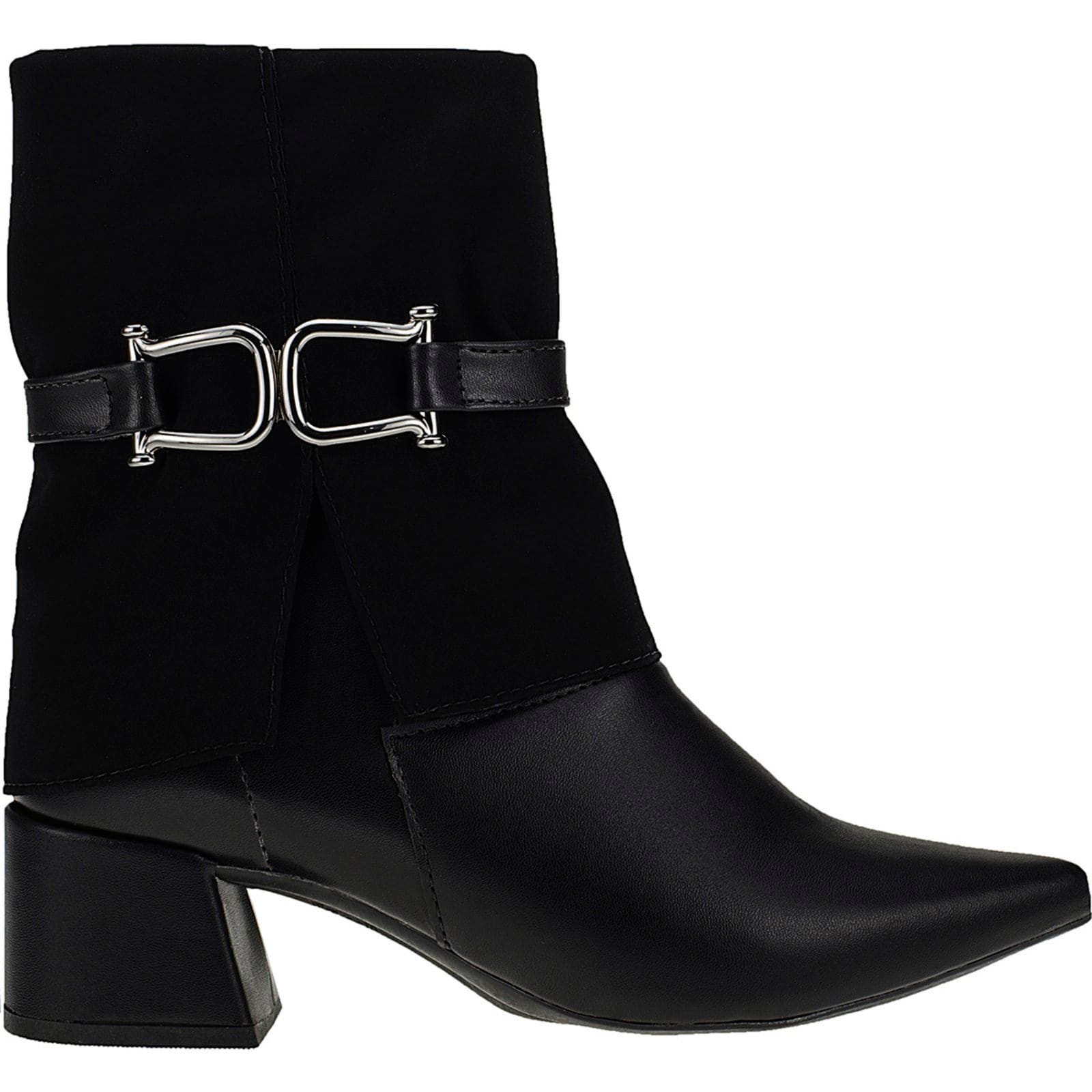 Bota Feminina Bico Fino Salto Shekinah Detalhe Capa Gola Enfeite Lateral Moda