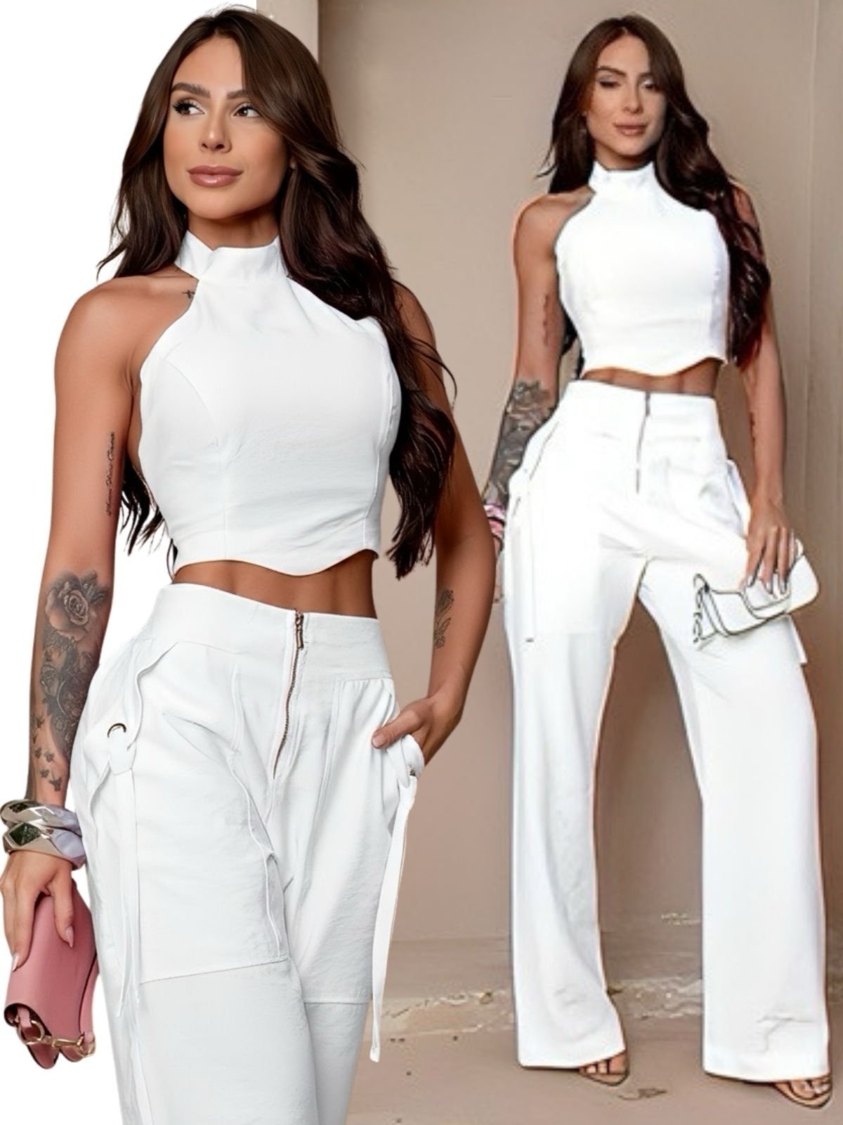 Imagem principal Conjunto Divina Gata Cropped e Calça DIVINA GATA branco