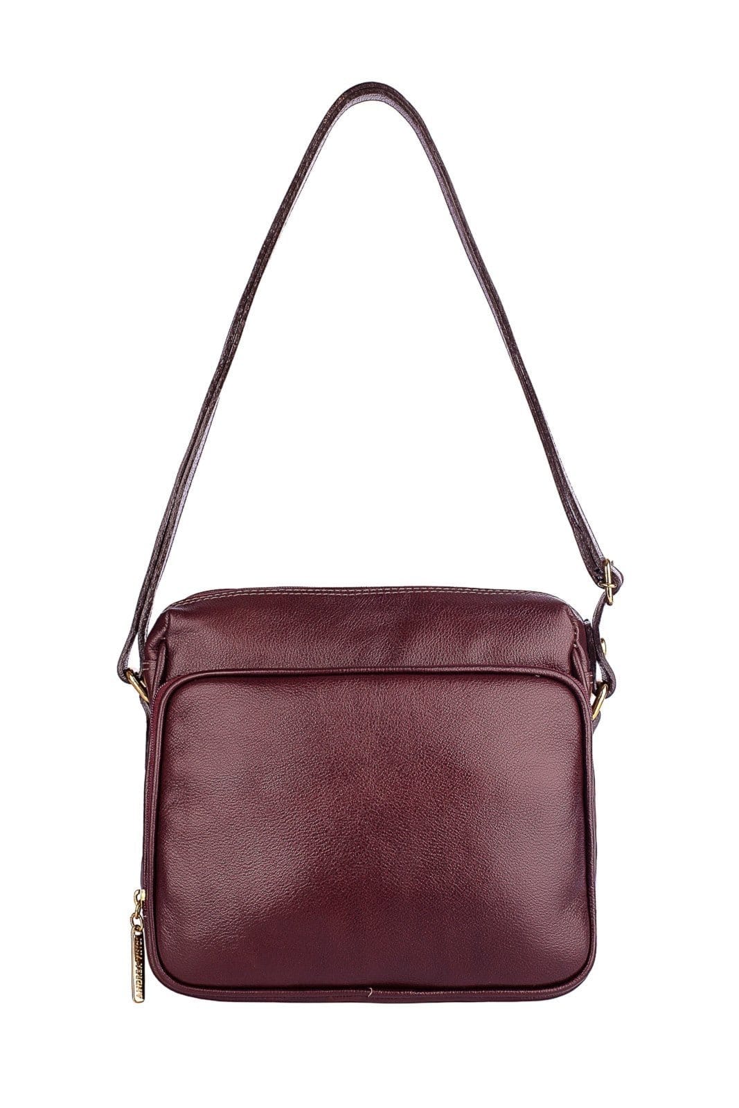 Bolsa de couro liso tiracolo com divisórias Rita - Marsala
