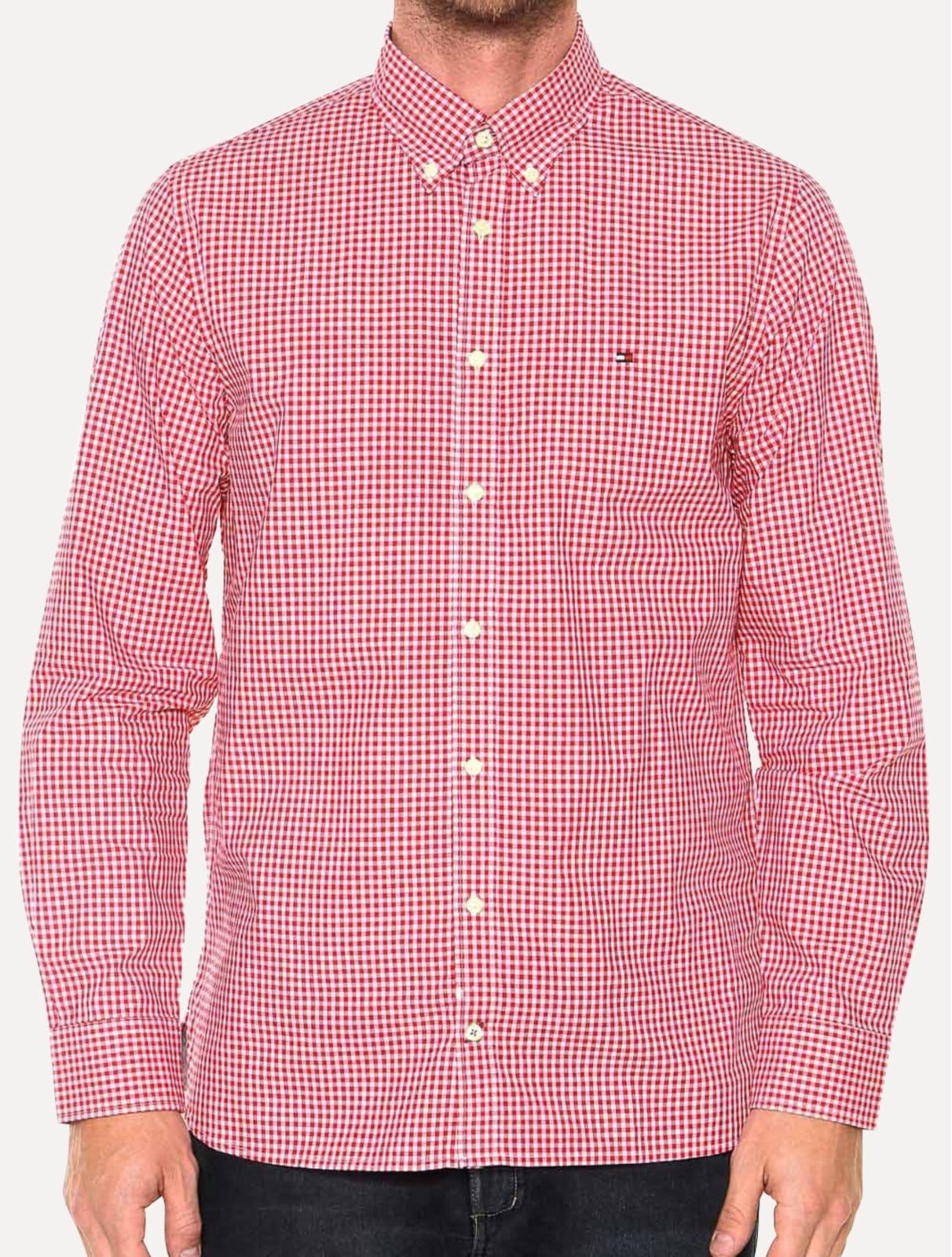 Camisa Tommy Hilfiger Masculina Xadrez Gingham Branca/Vermelha