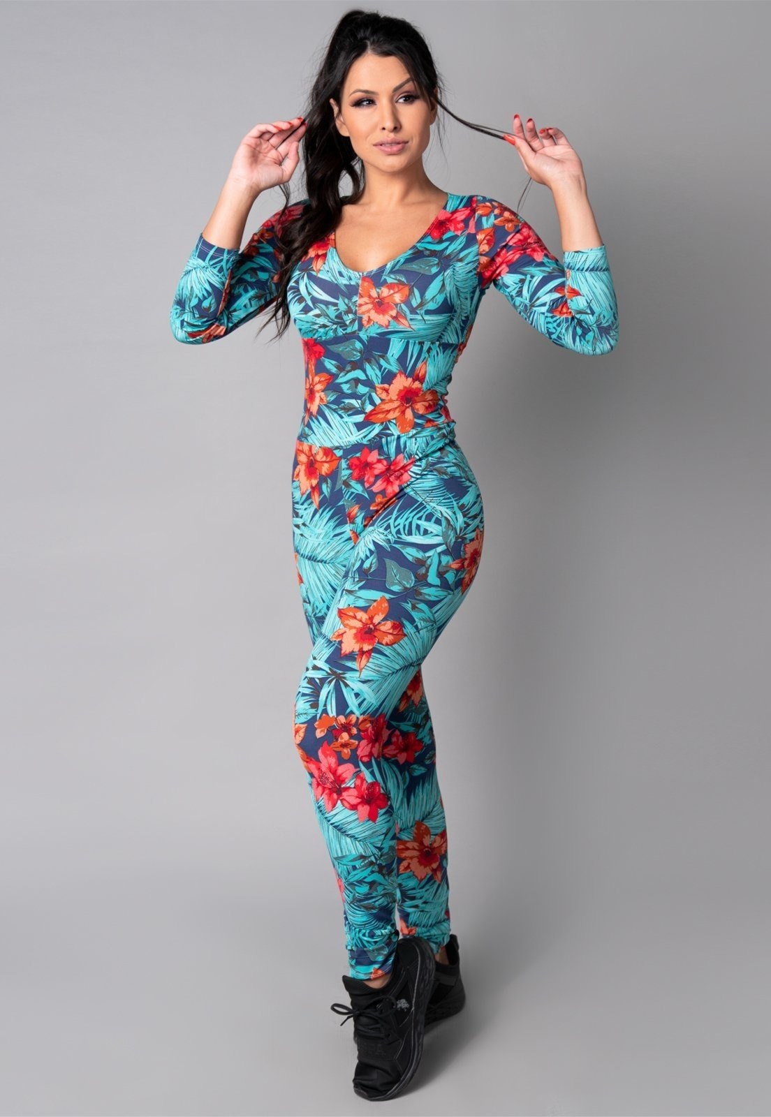 Imagem principal Macacão MVB Modas Longo Manga 3/4 Costa Fechada Fitness Suplex Amazônia Mvb Modas azul/verde