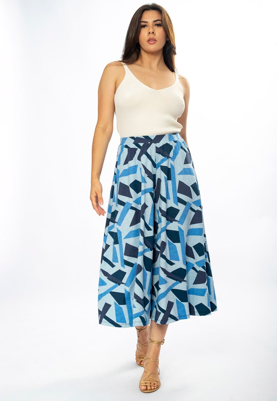 Imagem principal Calça Amazonia Vital Pantacourt Saia Malha Macaúba Estampa Caminhos de Azul Amazonia Vital azul marinho/estampado