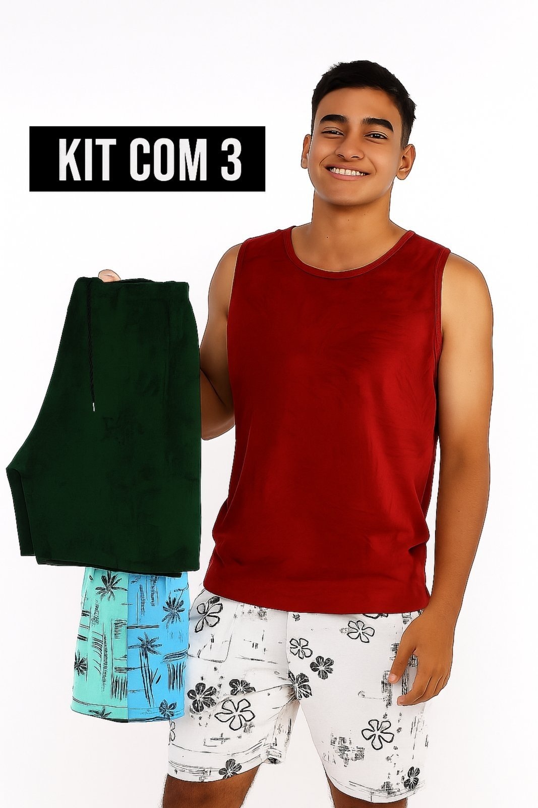 Imagem principal Kit Com 3 Bermudas Tactel D Bell Outlet Fashion Sport Masculina Estampadas D BELL OUTLET FASHION preto