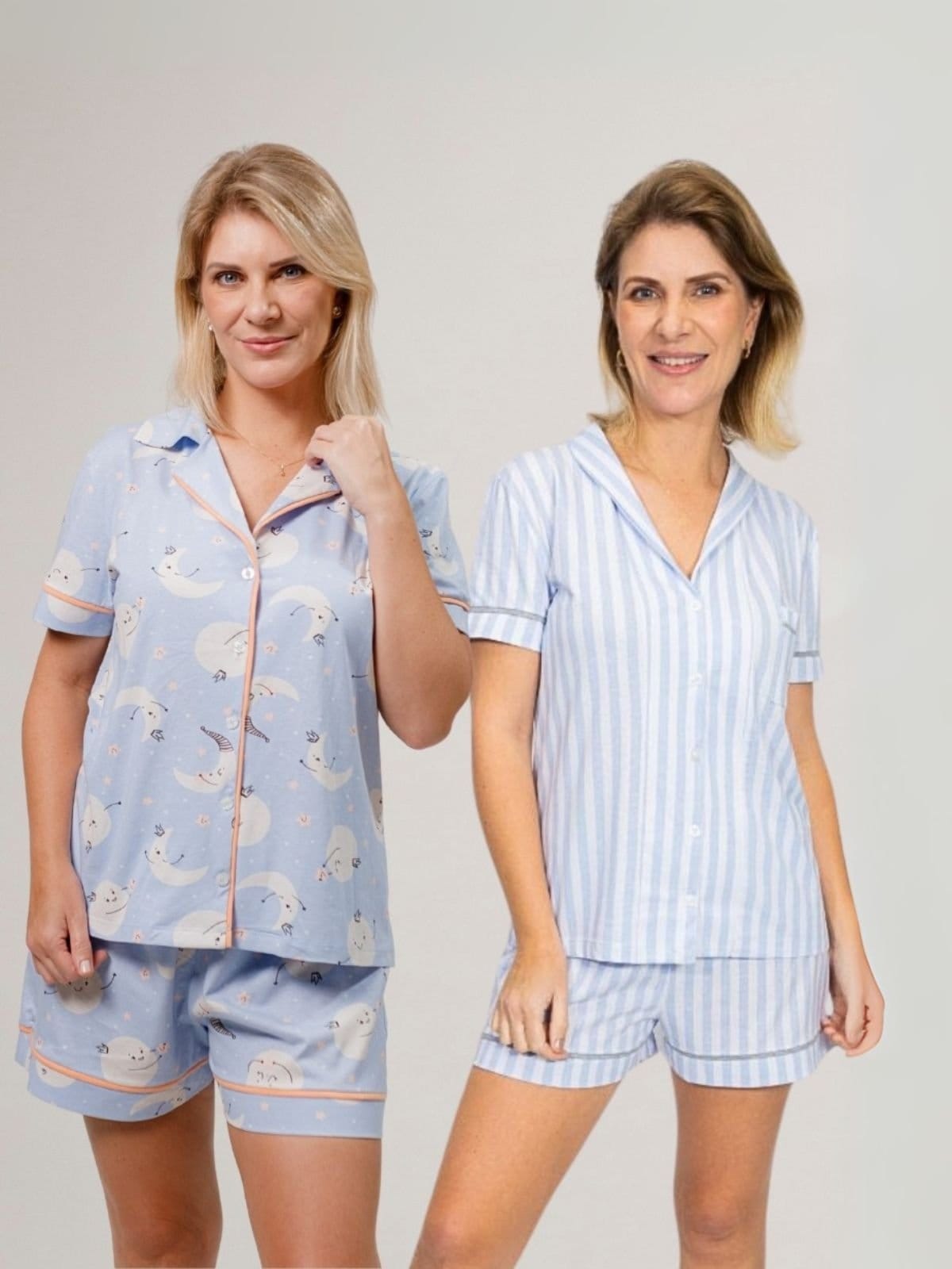 KIT Pijama Americano Curto Listrado + Pijama Americano Curto Lua