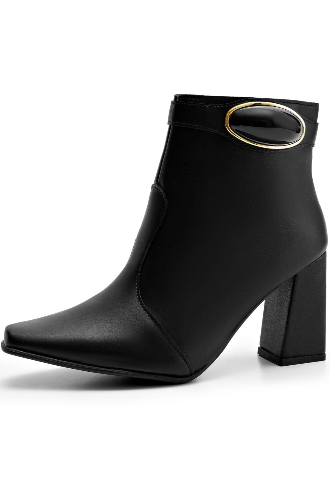 Bota Feminina Lumiss Cano Curto Salto Alto Bloco Enfeite Metalizado