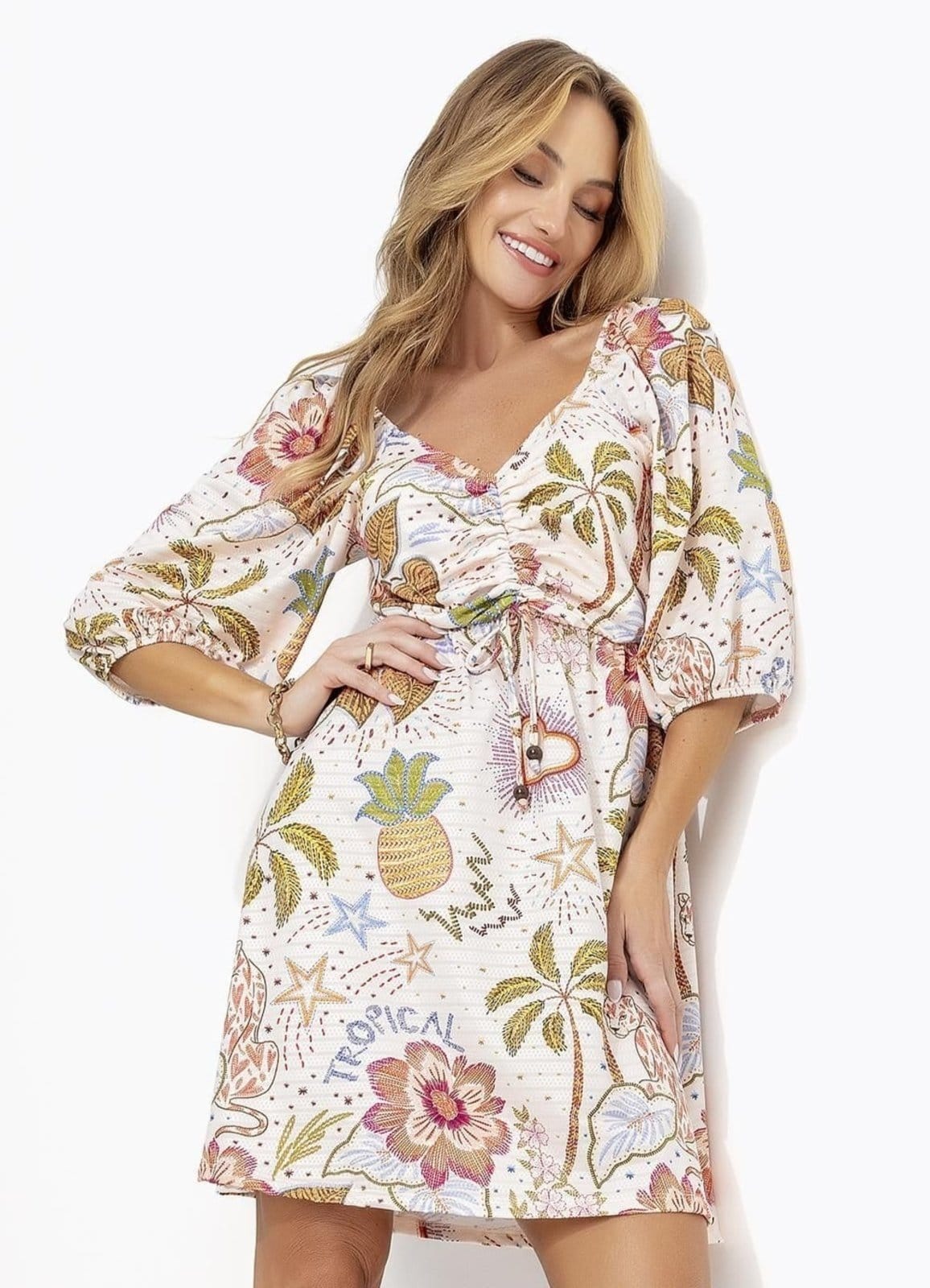 Vestido Em Malha Texturizada Selva Colorida