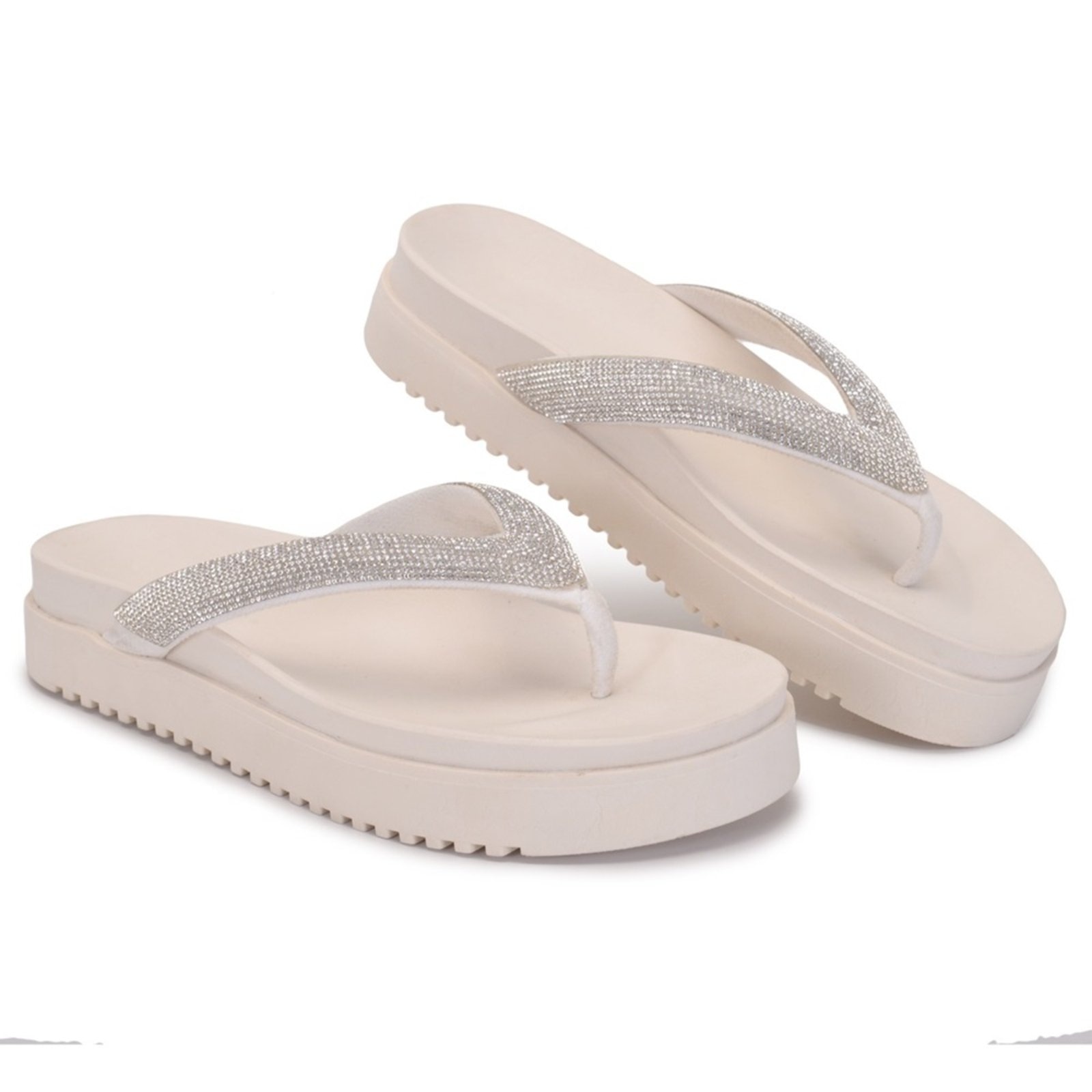 Imagem principal Chinelo Papete Casual Strass Brilhantes Elegante Preta Nine4 branco/off-white
