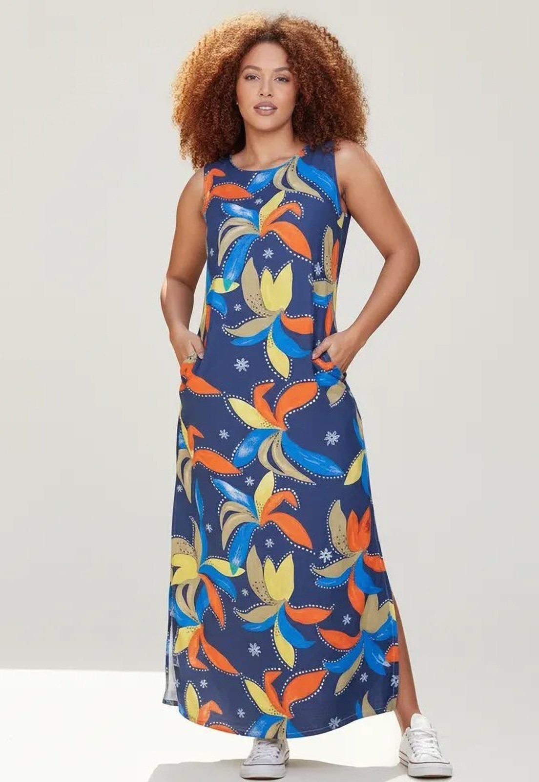 Imagem principal Vestido CabanaFree Longo Plano com Bolso Estampa Maré Vibrante Cabanafree estampado