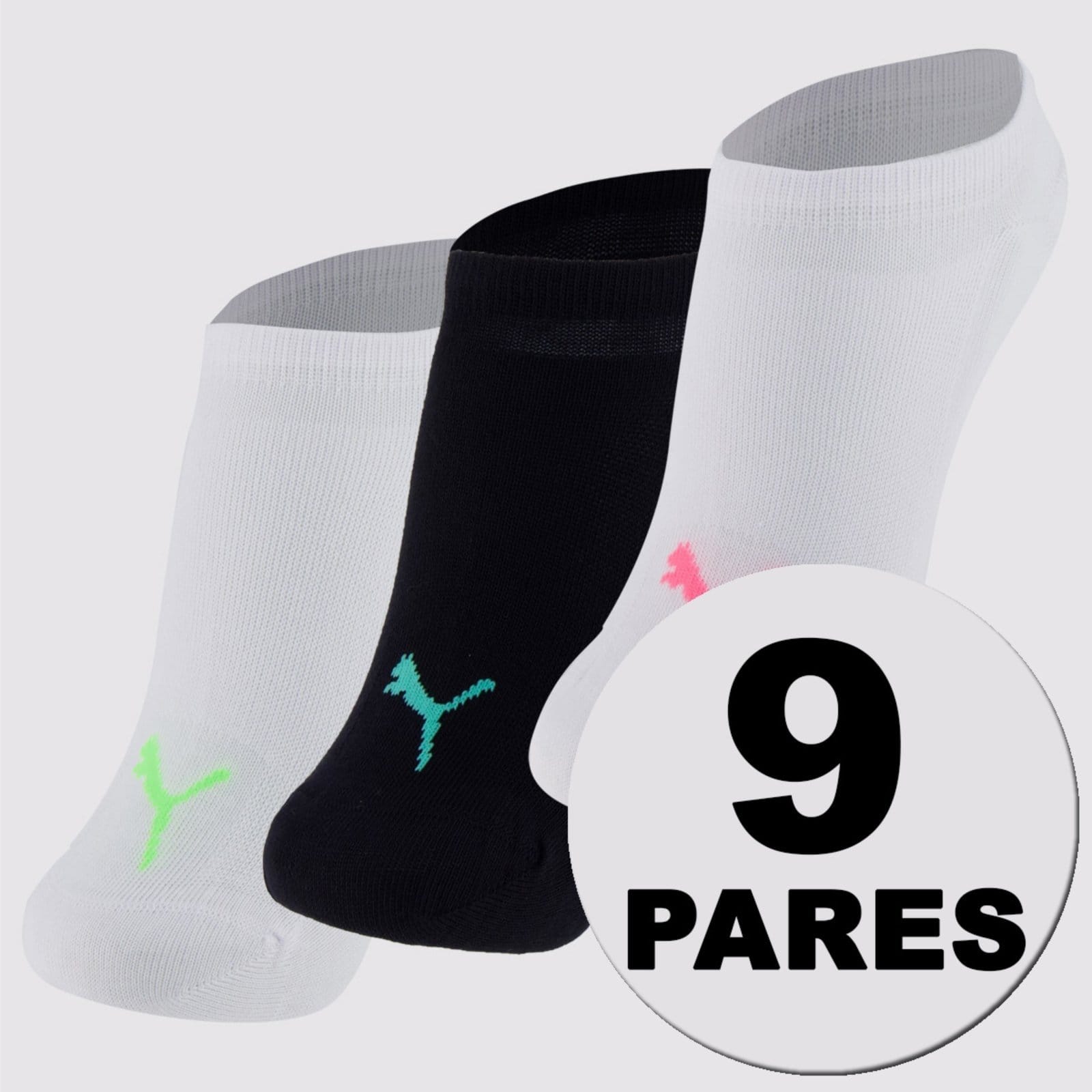 Kit Meia Puma Sapatilha Invisivel 9 Pares Feminina Branca e Preta