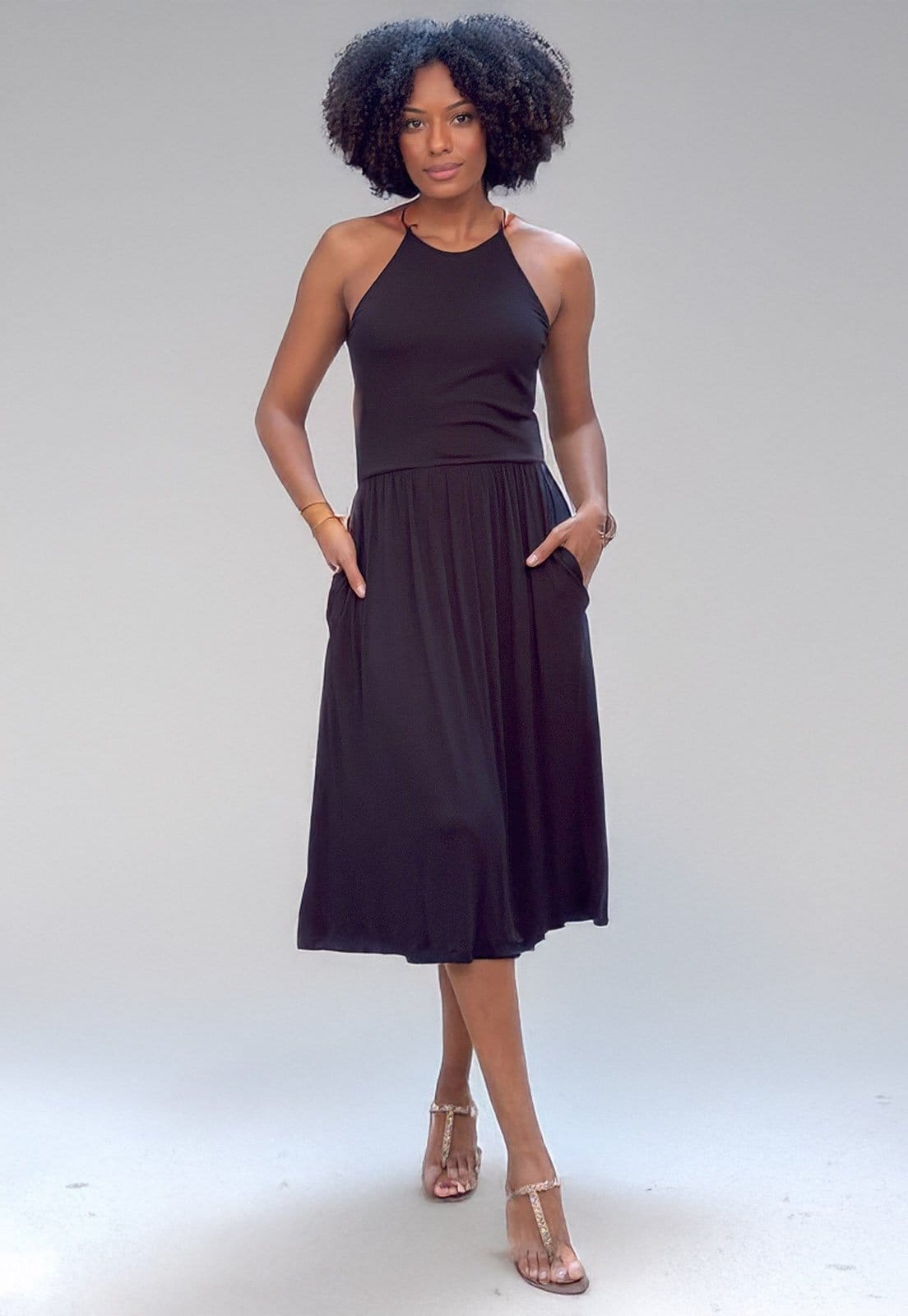 Vestido Midi Amazonia Vital Jennifer Malha Trapézio com Bolso