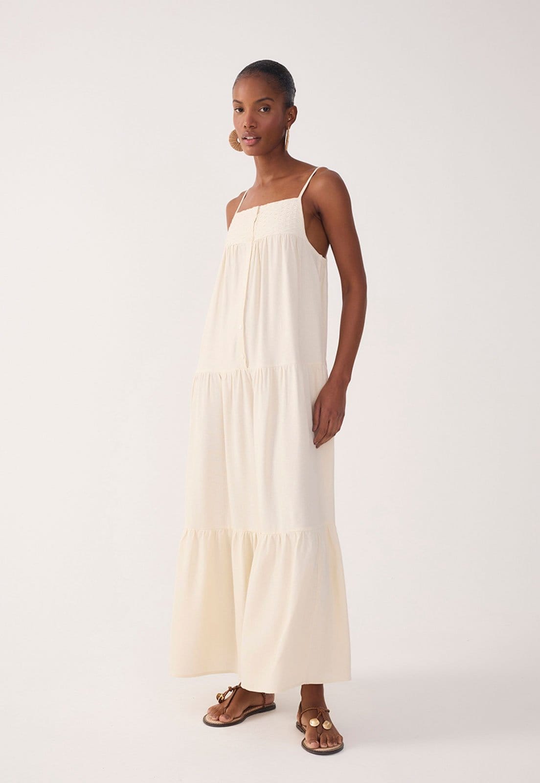 Vestido Feminino Dress To Pala Bordada Cropped Off-White