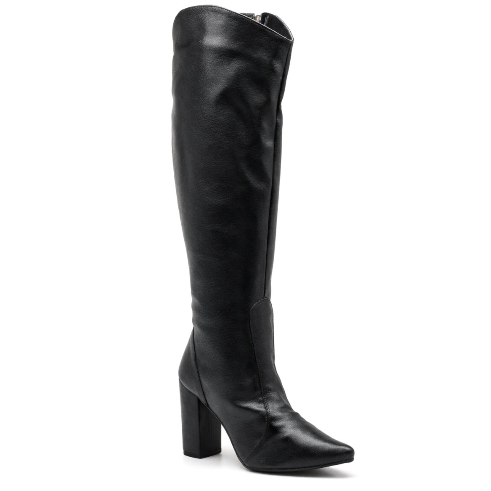 Bota Feminina Western Bico Fino Salto Grosso Cano Alto 1818 Preta