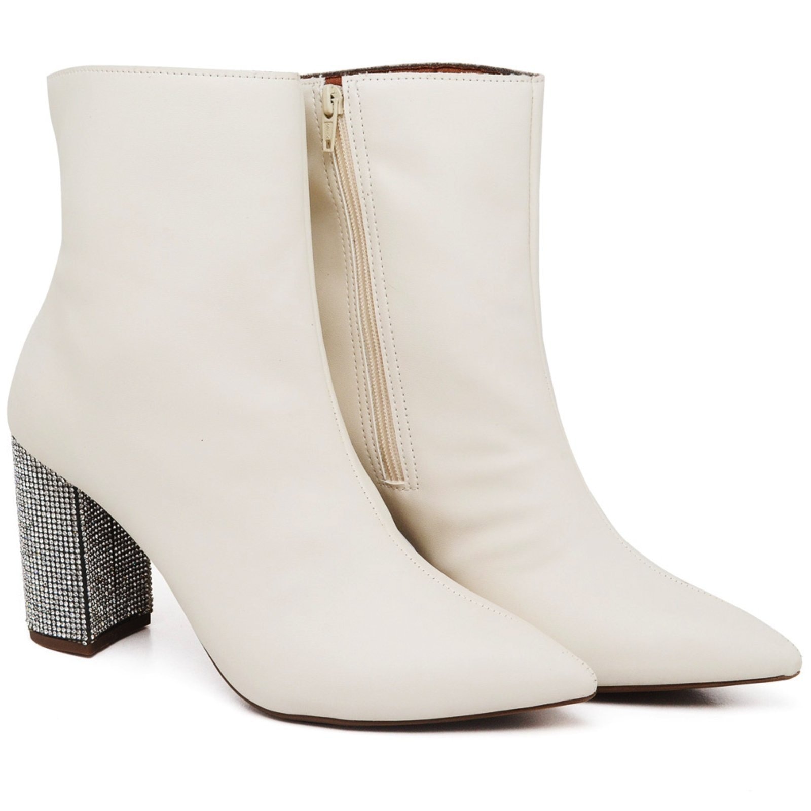 Imagem principal Bota Cano Curto Salto Médio com Strass Napa Off White Ella's ZAFREM off-white white