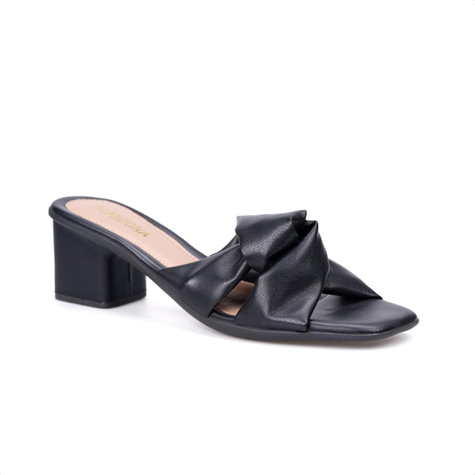 Imagem principal Sandália Feminina Preta Laço Bico Quadrado Salto Médio Bloco Domidona preto