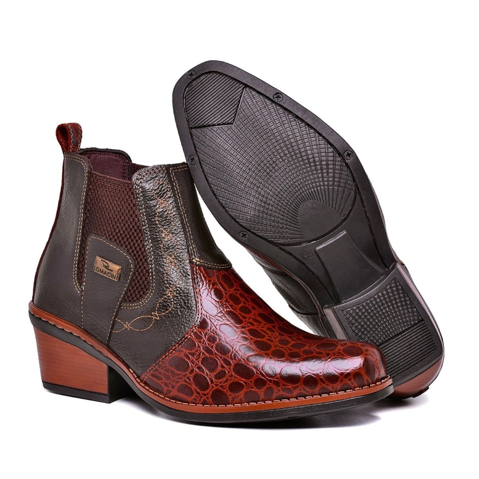 Bota Country Masculina em Couro Solado Costurado