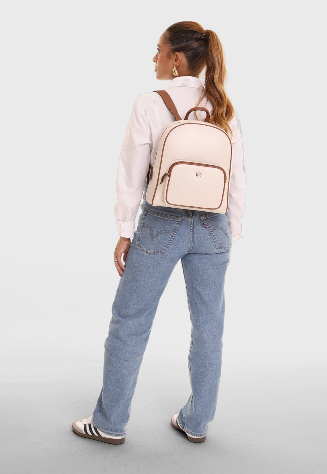 Mochila Couro Mariart 6601MRT Off White/Camel