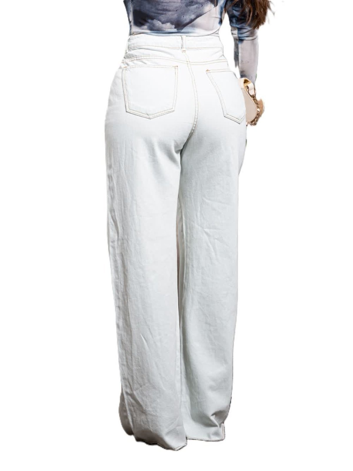 Imagem principal Calça Feminina Razon Jeans Wide Leg Barra Desfiada Jeans Lavagem Clara Razon Jeans branco