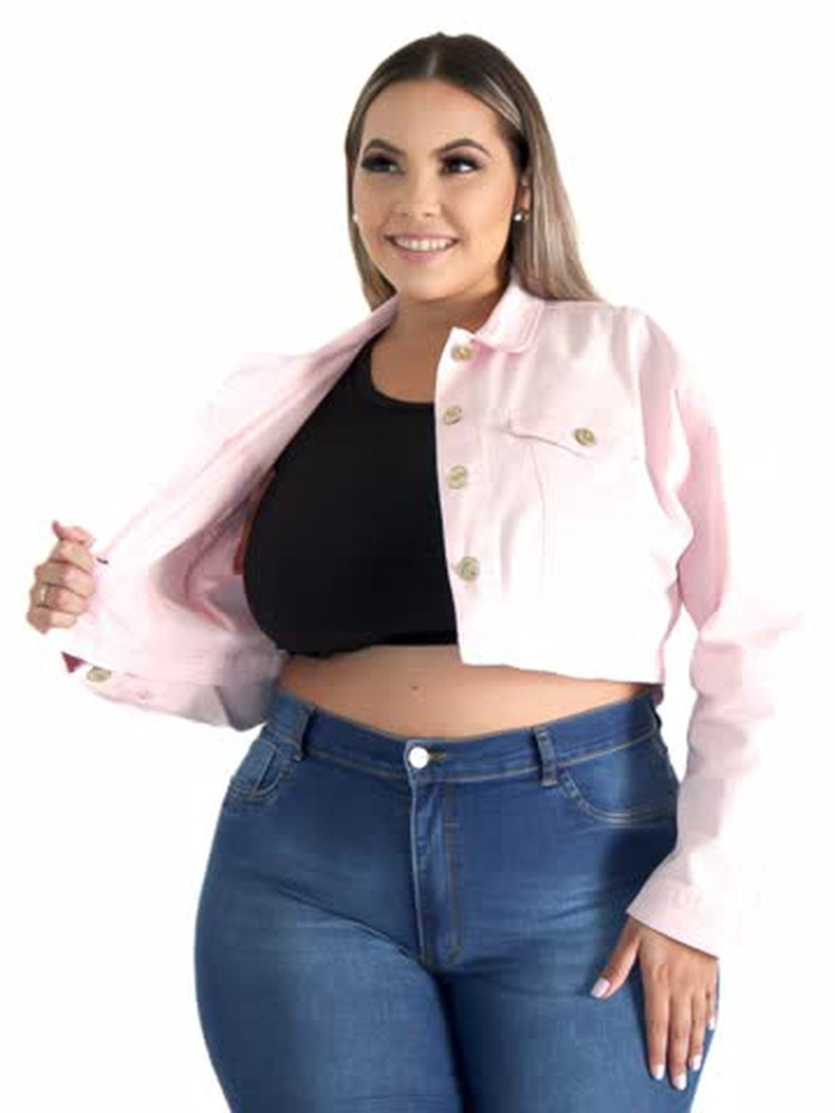 Imagem principal Jaqueta Feminina Sarja Plus Rose Cropp Razon Jeans rosa rose