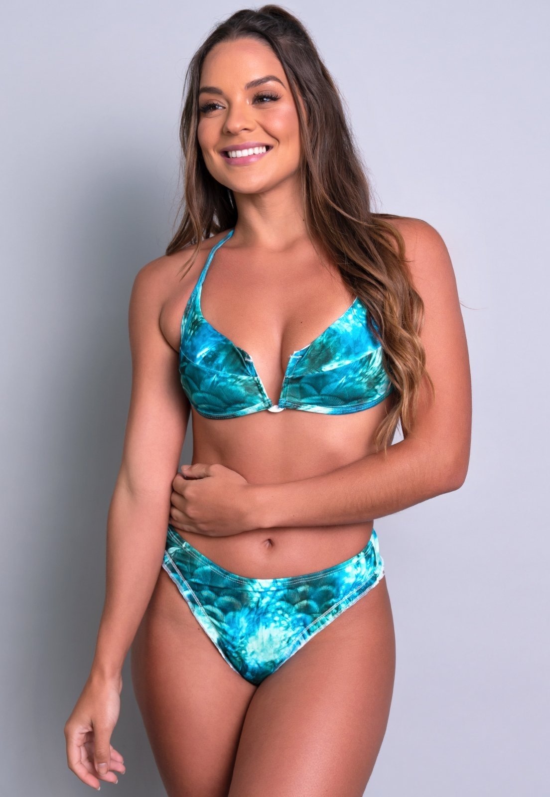 Imagem principal Biquíni MVB Modas Cropped Decote V Ripple Cintura Alta Pavão Mvb Modas azul/branco/multicolorido