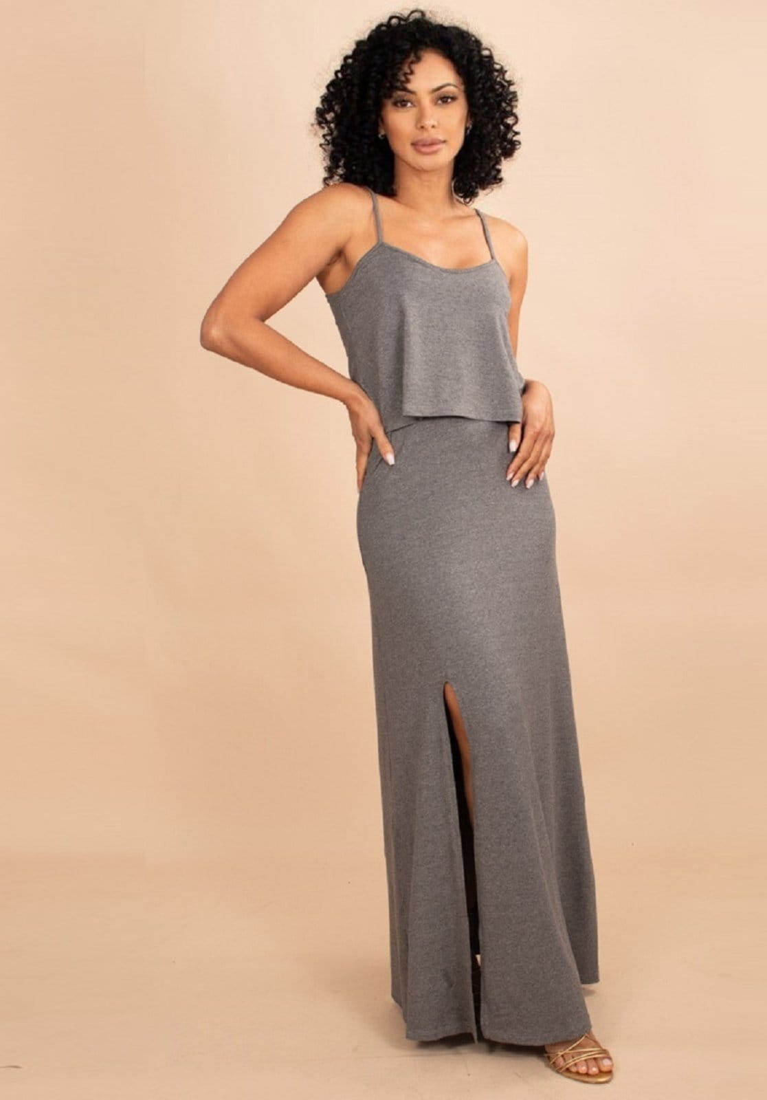 Vestido Longo Jambo Malha Aberturas Mescla