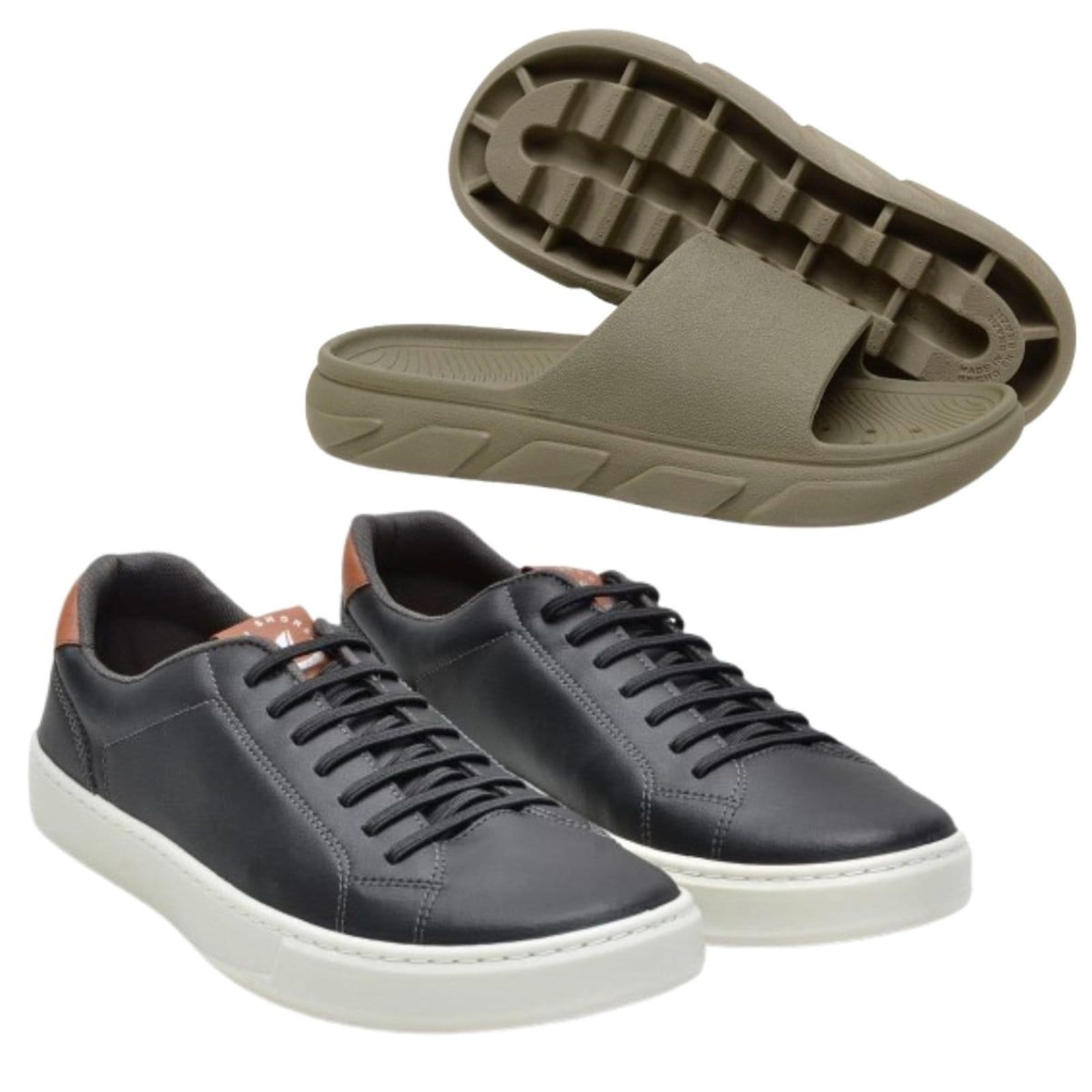 Kit Sapatenis Masculino Anna Andrade Tênis Casual e Chinelo Slide Versátil Verde Militar