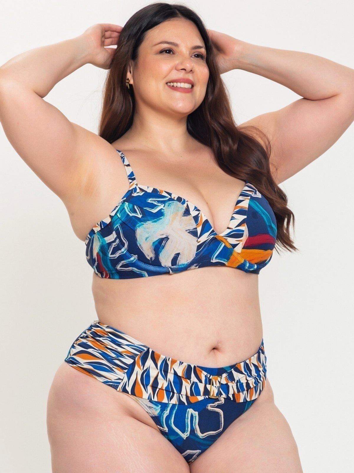 Imagem principal Biquíni Composê Plus Size Orla da Praia com Bojo Meia Taça e Aro Elegante e Laranja Orla da Praia azul/estampado/laranja azul