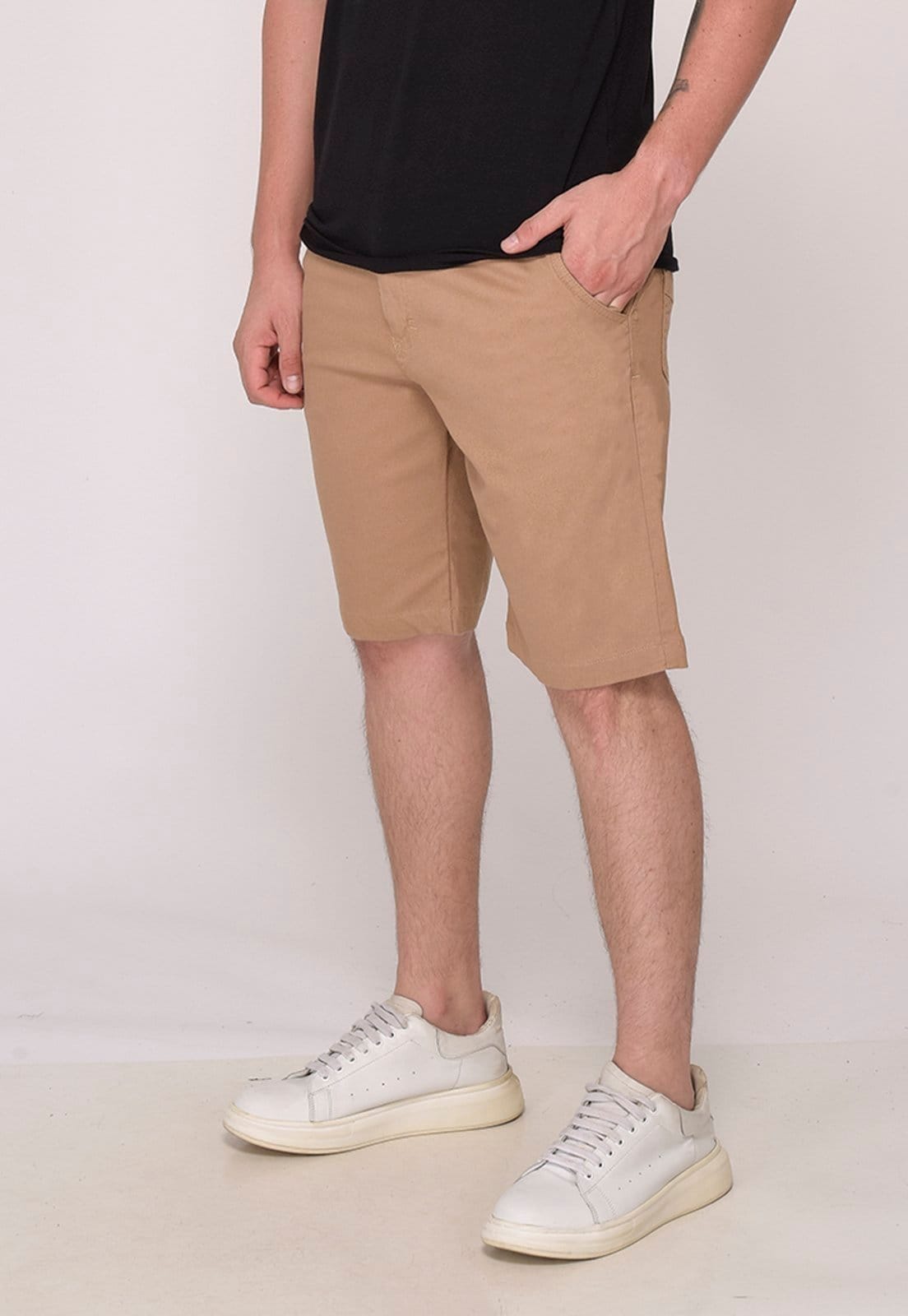 Bermuda Sarja Casual Masculina Conforto Elastano 7792 Caqui