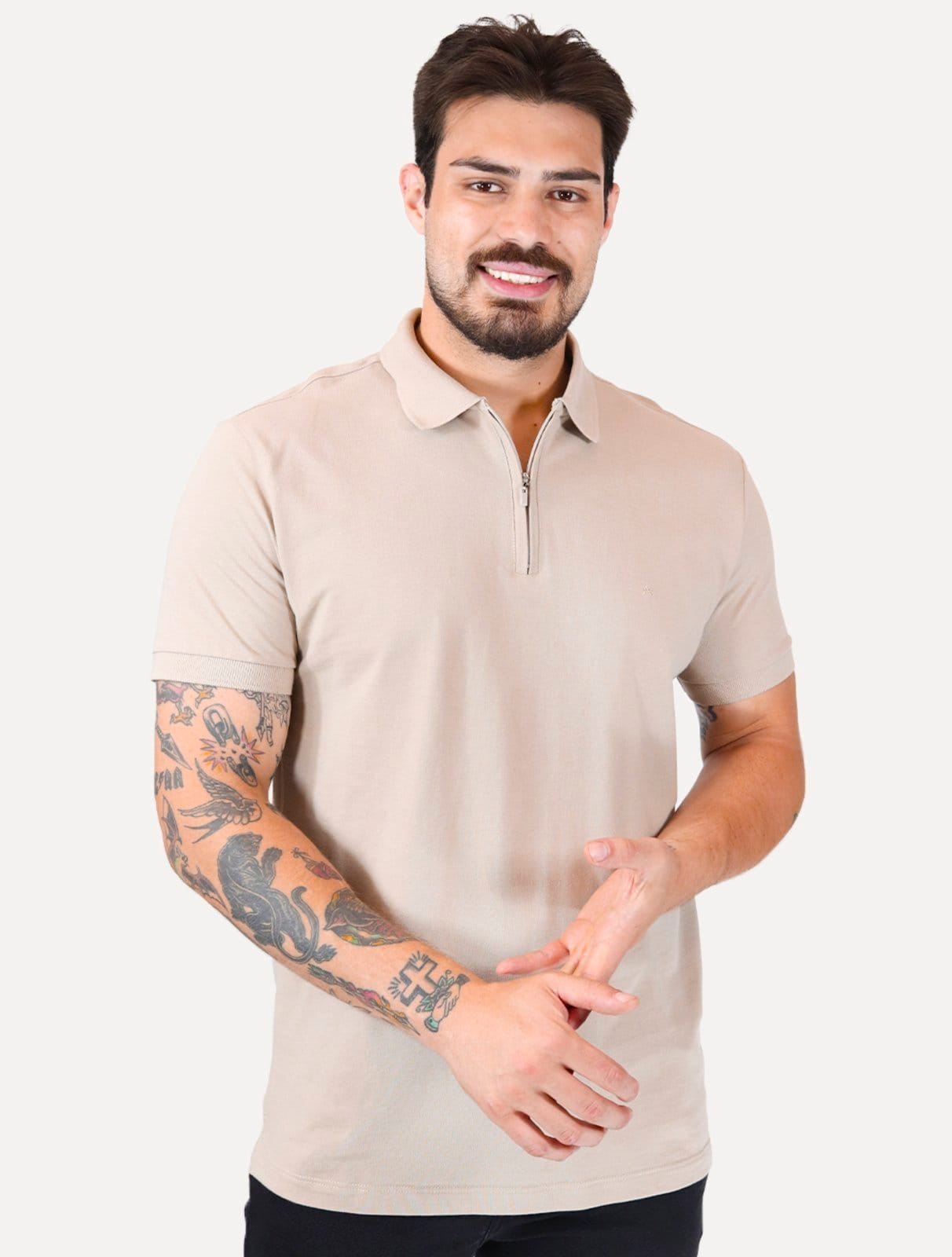 Polo Aramis Masculina Piquet Ziper All Straw Palha