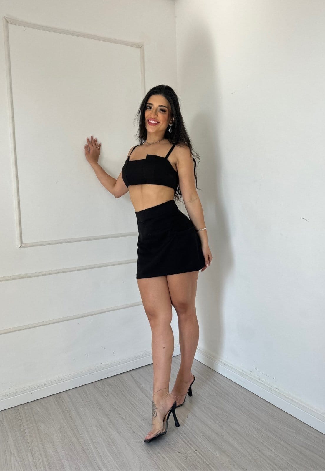 Conjunto Saia e Cropped Alfaiataria Elegante Ludi