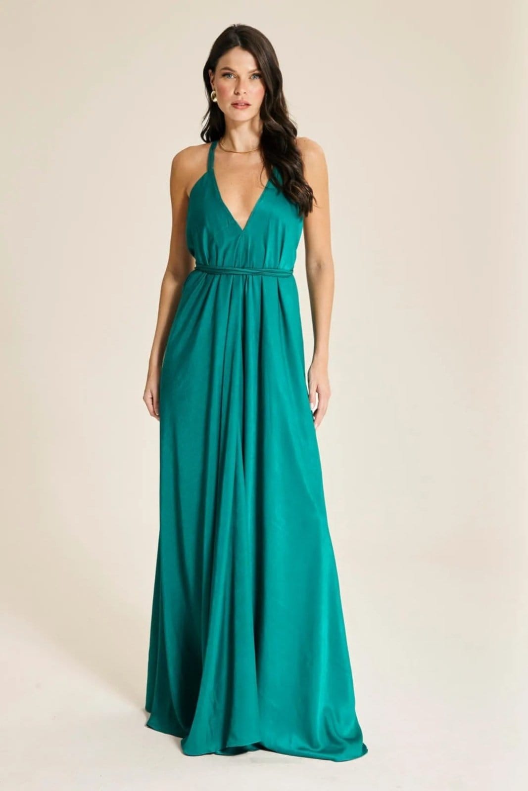 Vestido Longo Crepe Alças Finas Havai Festa Savage