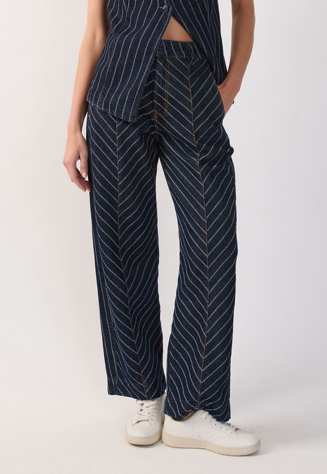 Imagem principal Calça Feminina Dress to Reta Listrada Dress to azul marinho