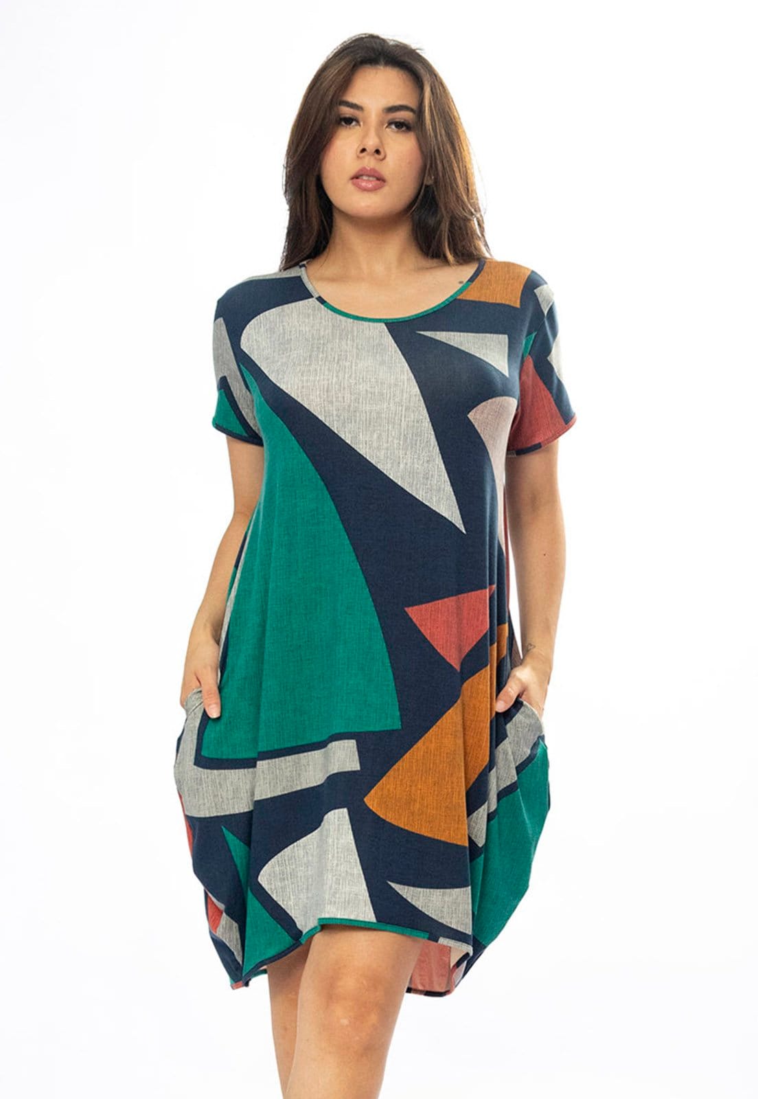 Vestido Curto Amazônia Vital Malha Amplo Always Estampa Geometrias do Tempo