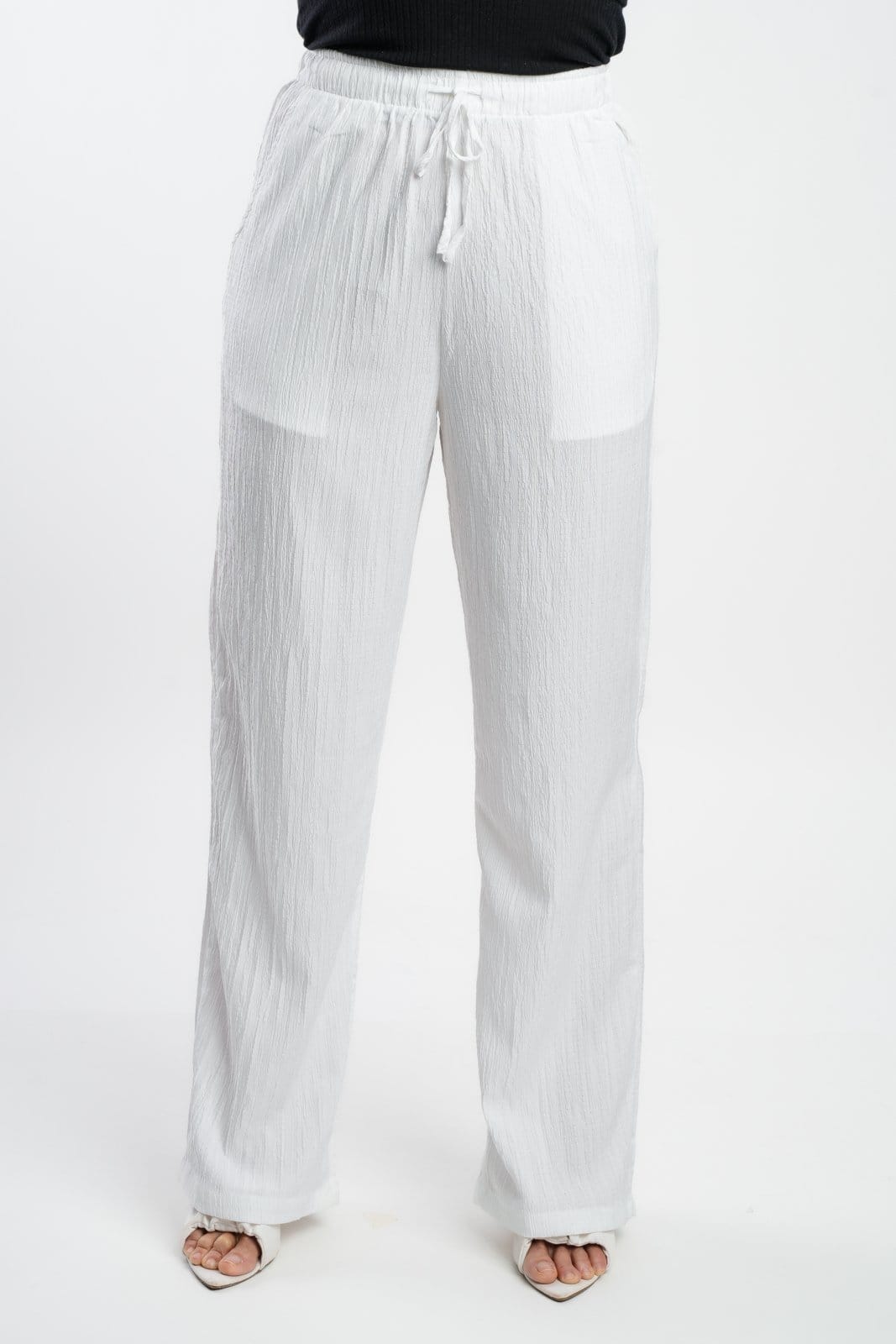 Calça Feminina Sh Fashion Pantalona Em Poliester Cintura Alta Cor Off White