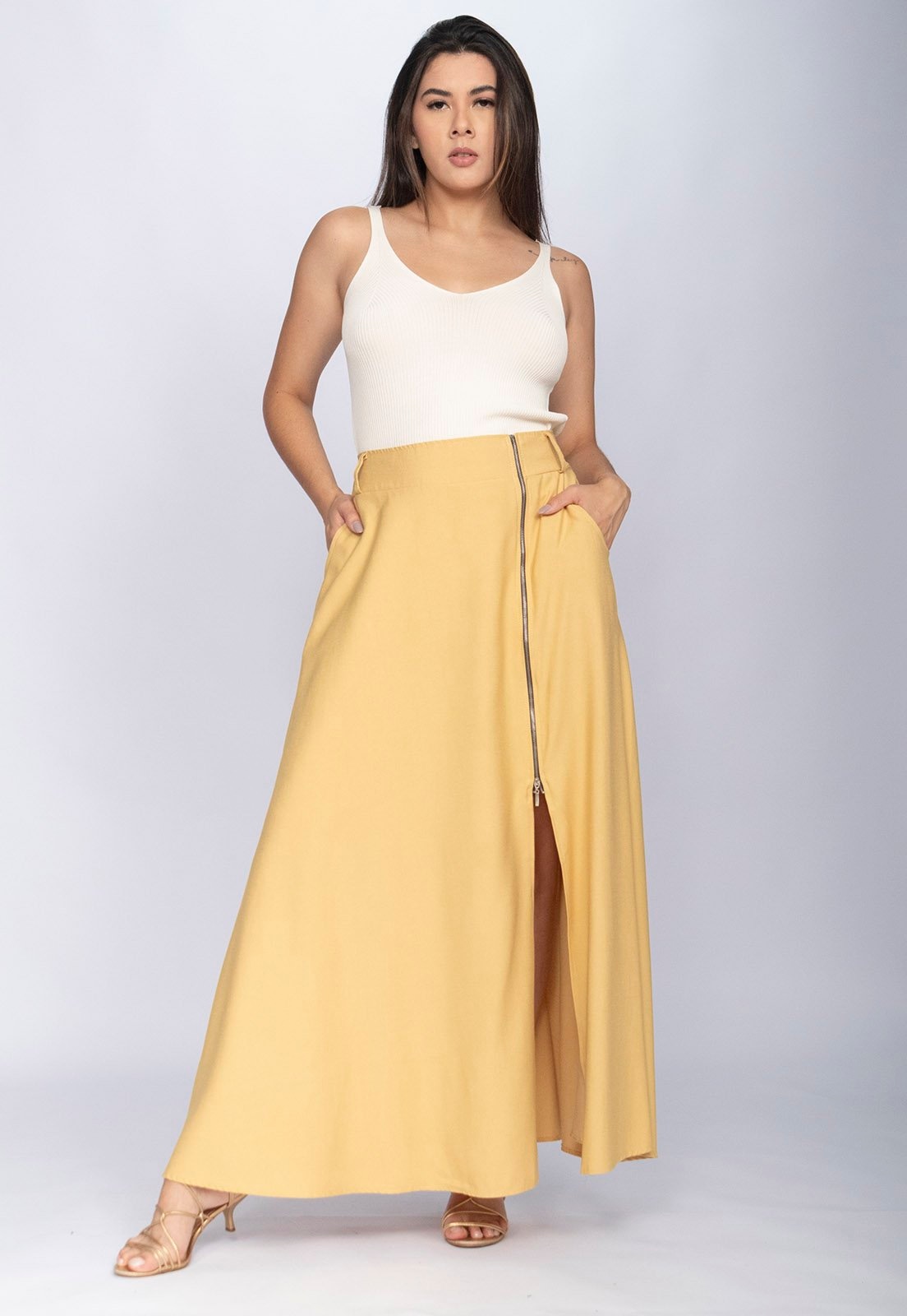 Imagem principal Saia Amazônia Vital Midi com Zíper Dijon Amazonia Vital amarelo