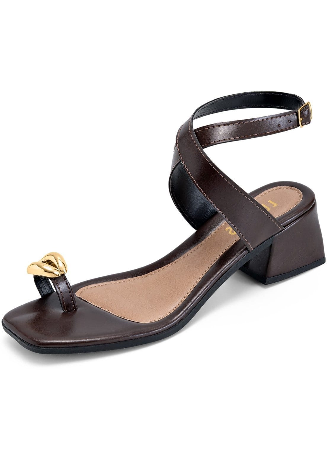 Sandália Feminina Lumiss Salto Baixo Bloco Bico Quadrado Enfeite Metalizado Confortável