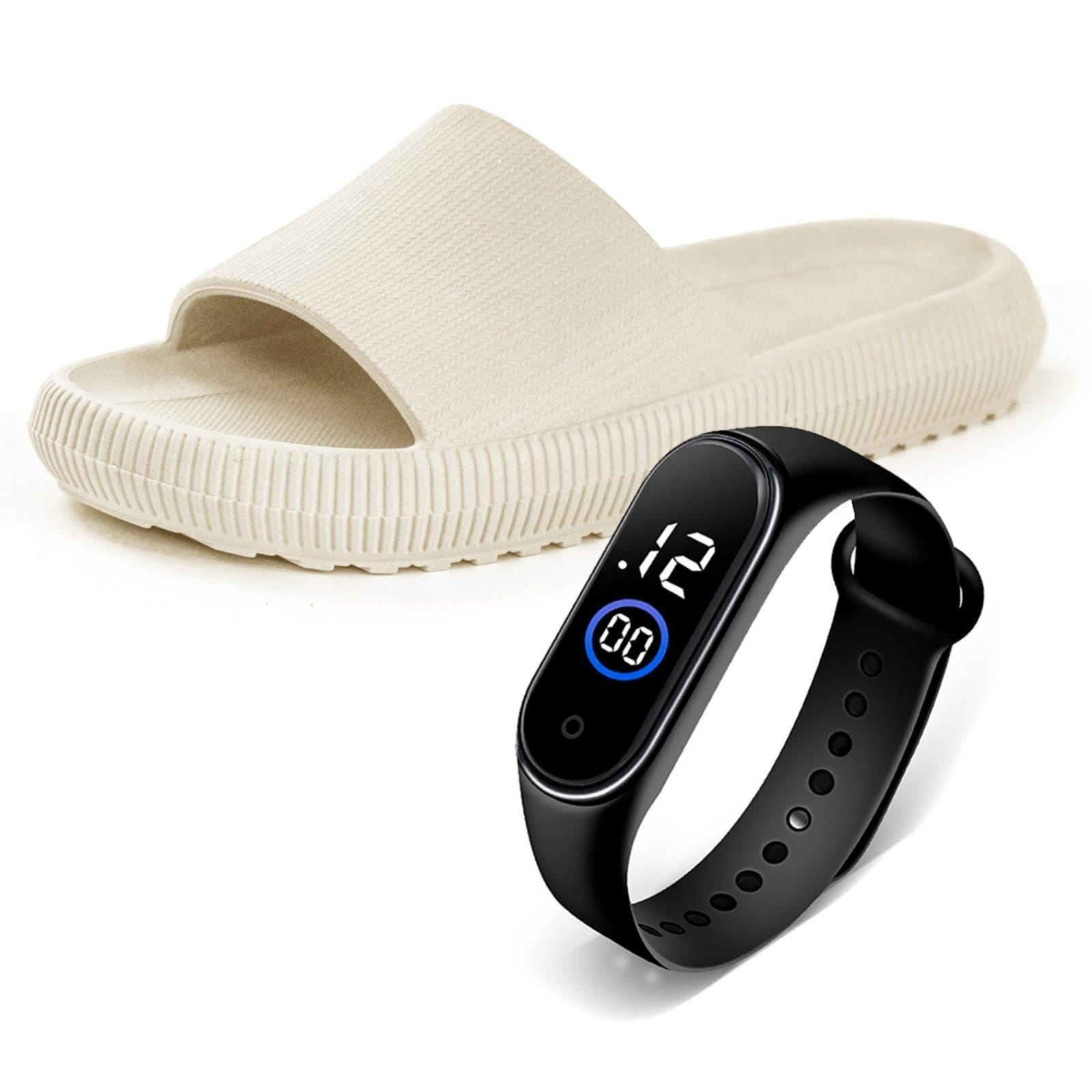 Chinelo Feminino Nuvem Slide Com Relógio Confortável Anatômico Macio Moderno Antiderrapante Off White