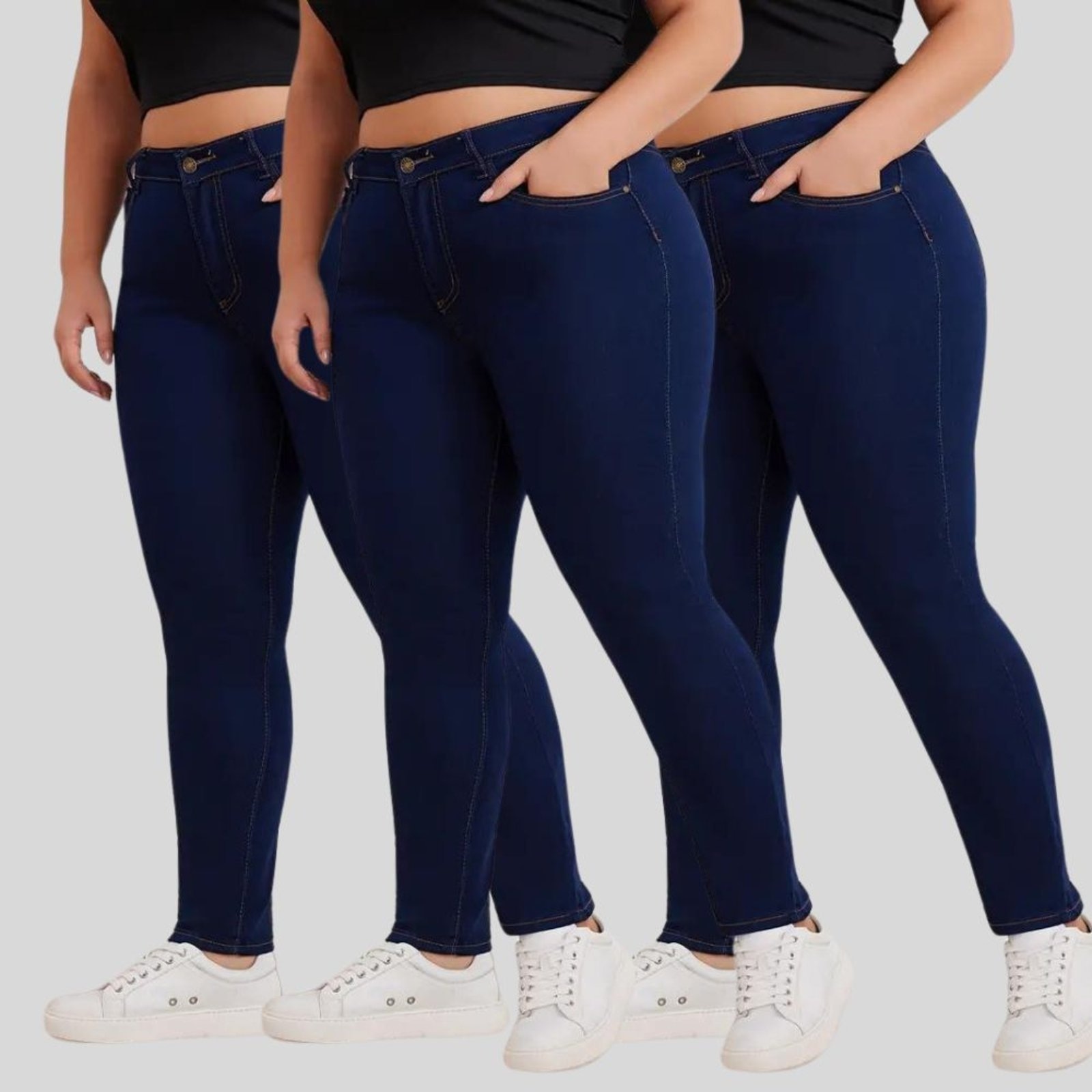 Imagem principal Kit 3 Calça Plus Size Feminina Skinny Com Elastano e Empina Bumbum Lavagem Escura TEX JEANS jeans