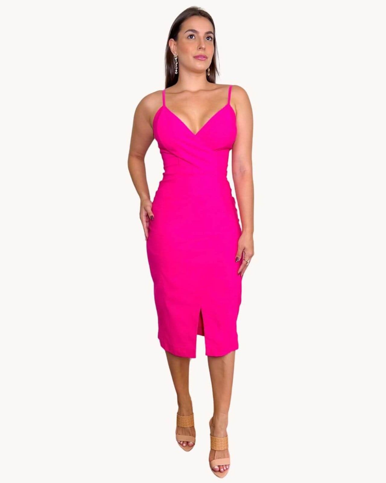 VESTIDO MIDI TRESPASSADO COM FENDA Pink