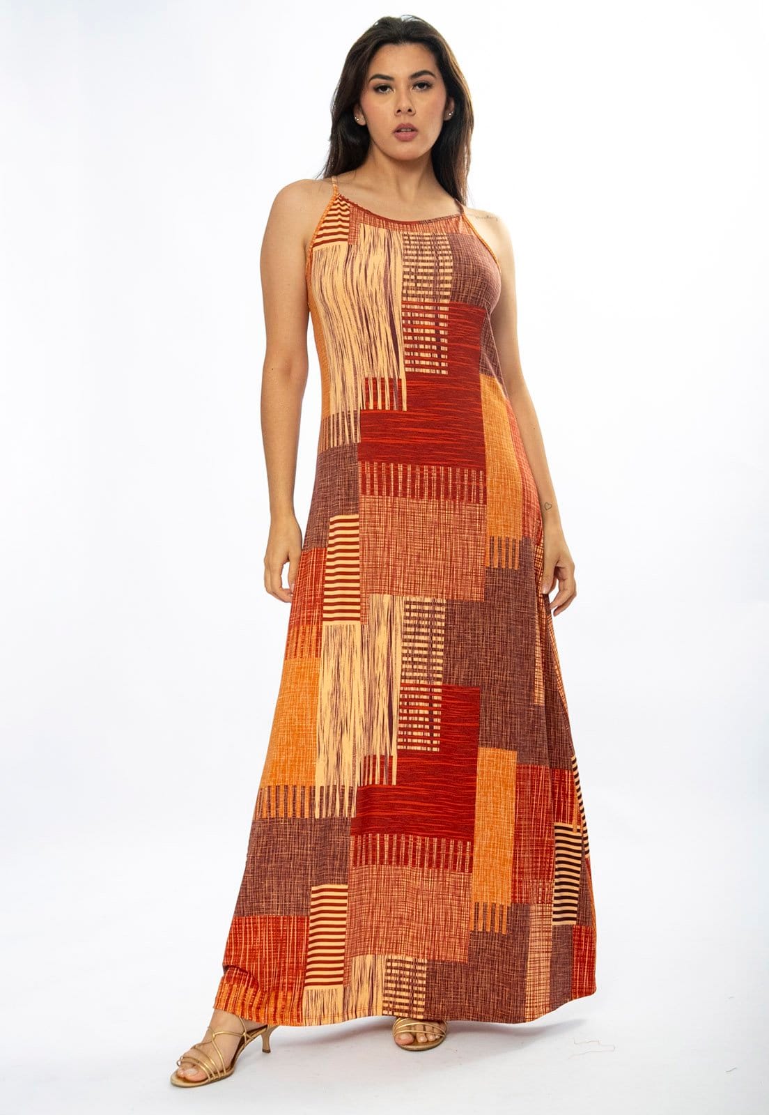 Vestido Longo Amazônia Vital Malha Trapézio Estampa Tramas do Sol