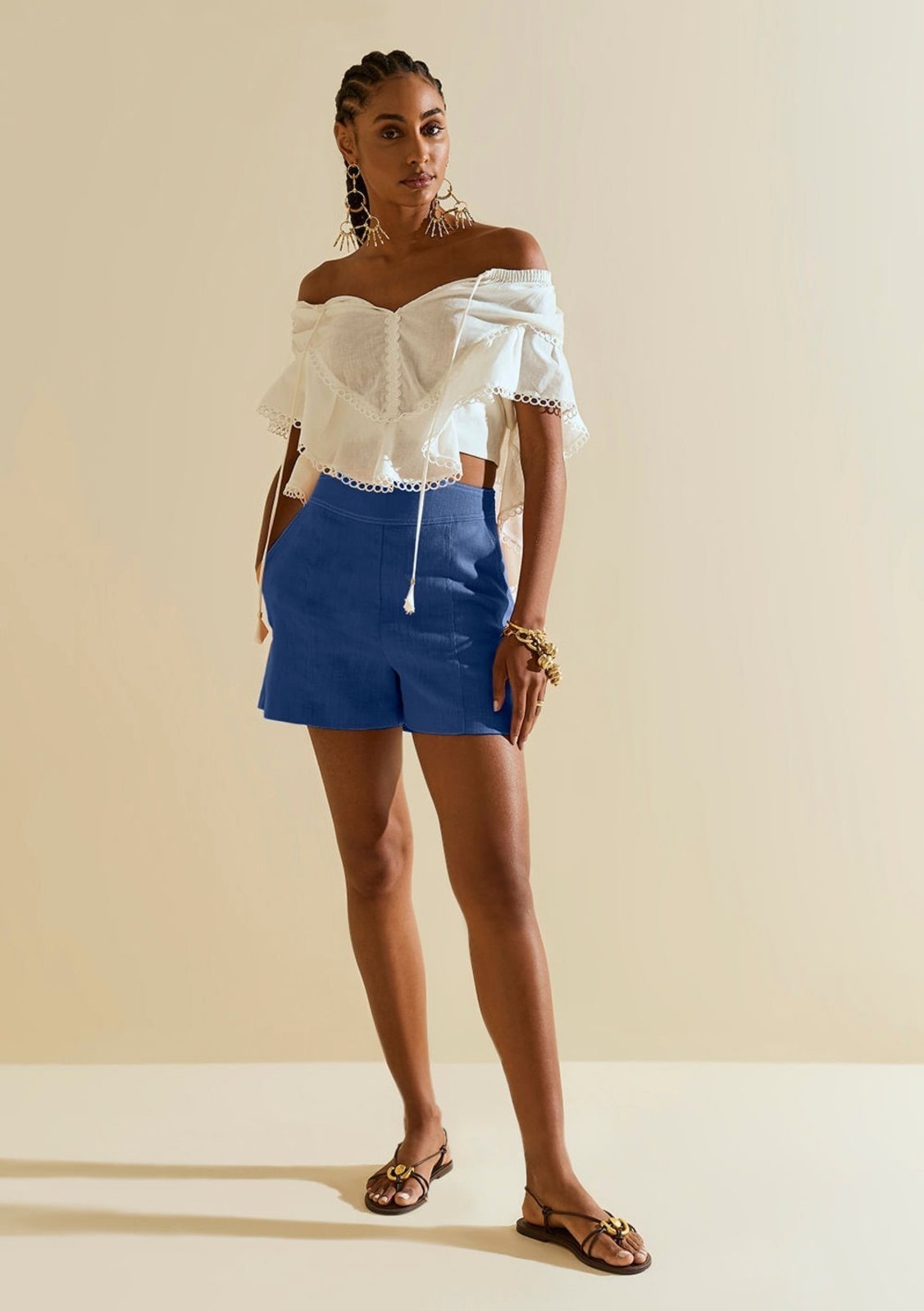 Imagem principal Shorts Morena Rosa Reto Alta Azul Marinho Morena Rosa azul marinho rosa