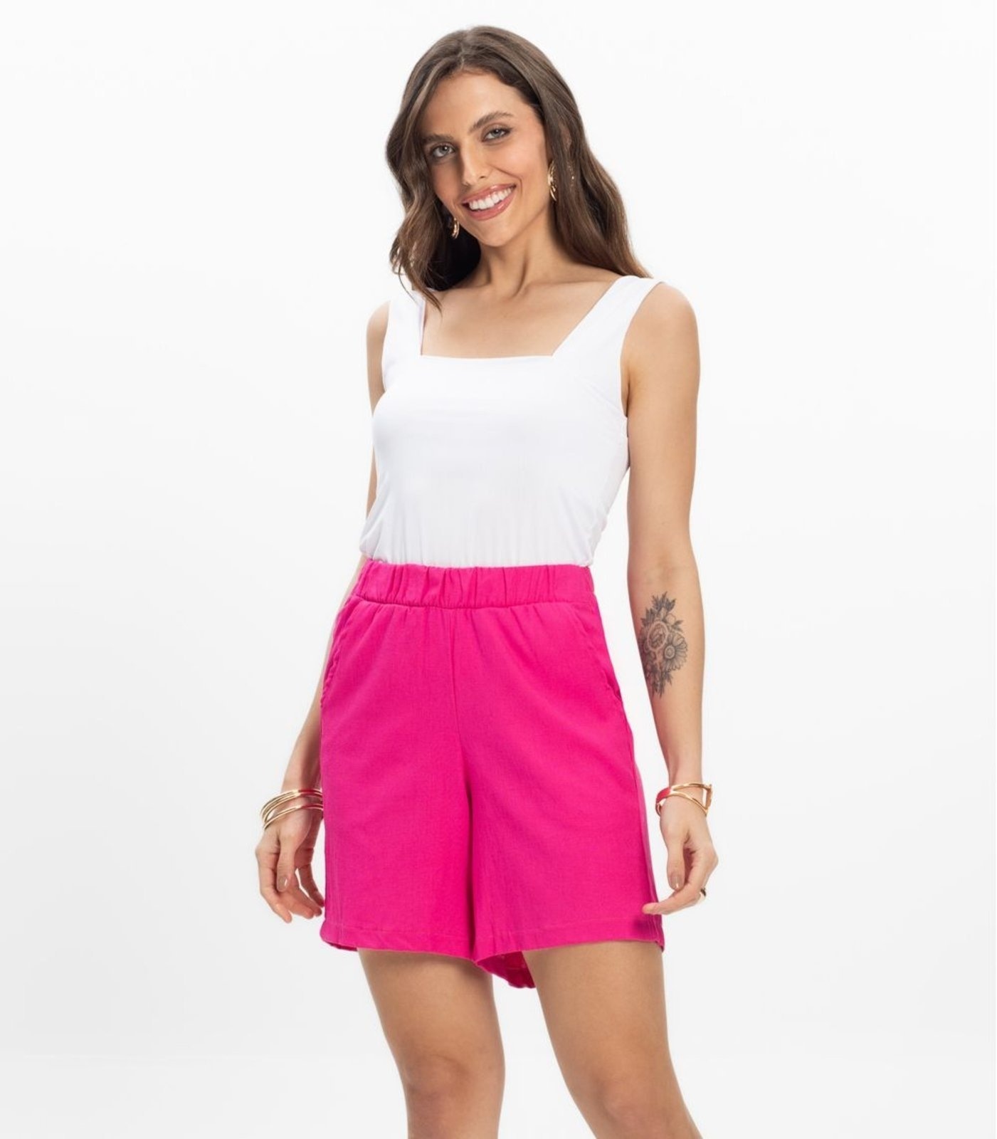 Imagem principal Bermuda Feminina Tecido Linho Rovitex INFINITA COR rosa