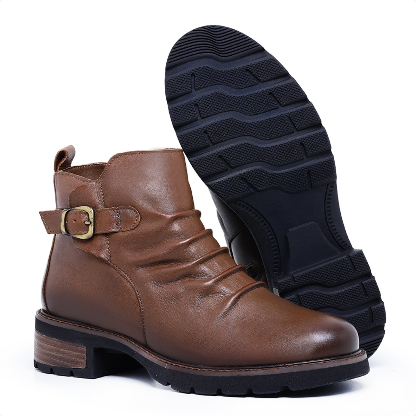 Imagem principal Coturno Feminino em Couro Legítimo Drapeada com Ziper Confortável Mod.0657HavanaPrada Mister Couros marrom