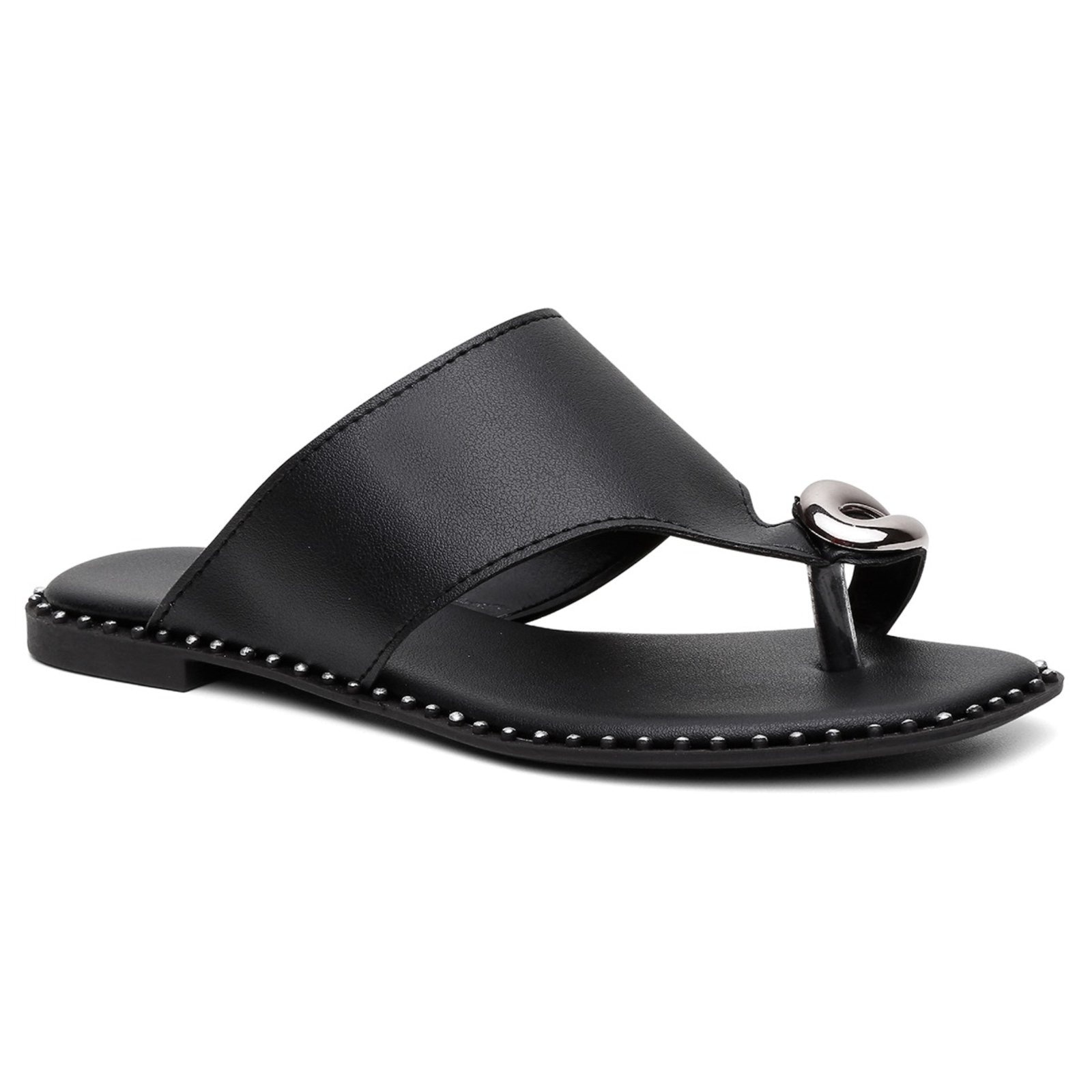 Imagem principal Sandália Feminina Rasteira Aplique Anel Dourado Preta Santa Rosa preto