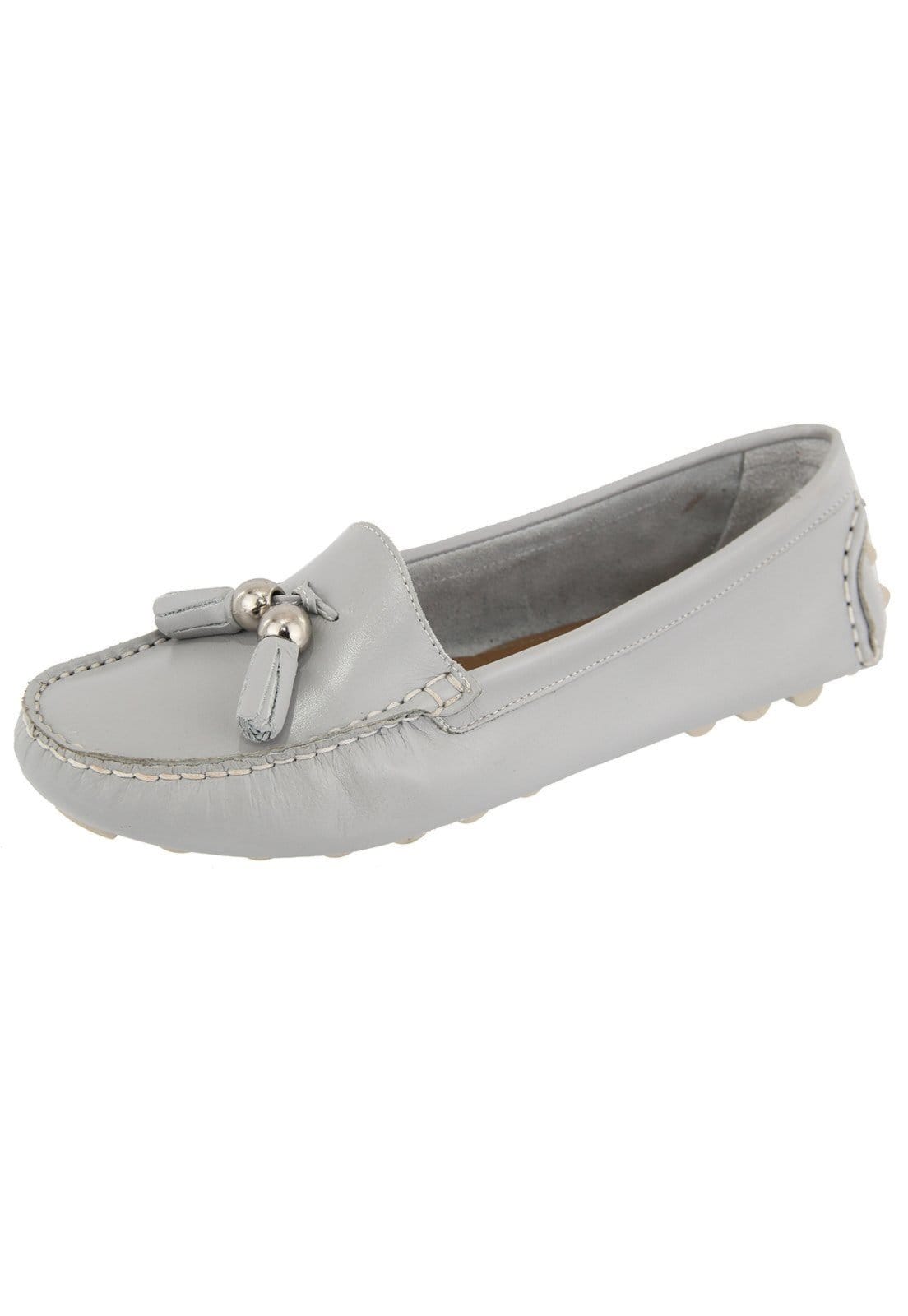 Mocassim Em Couro Franja Retta Grigio