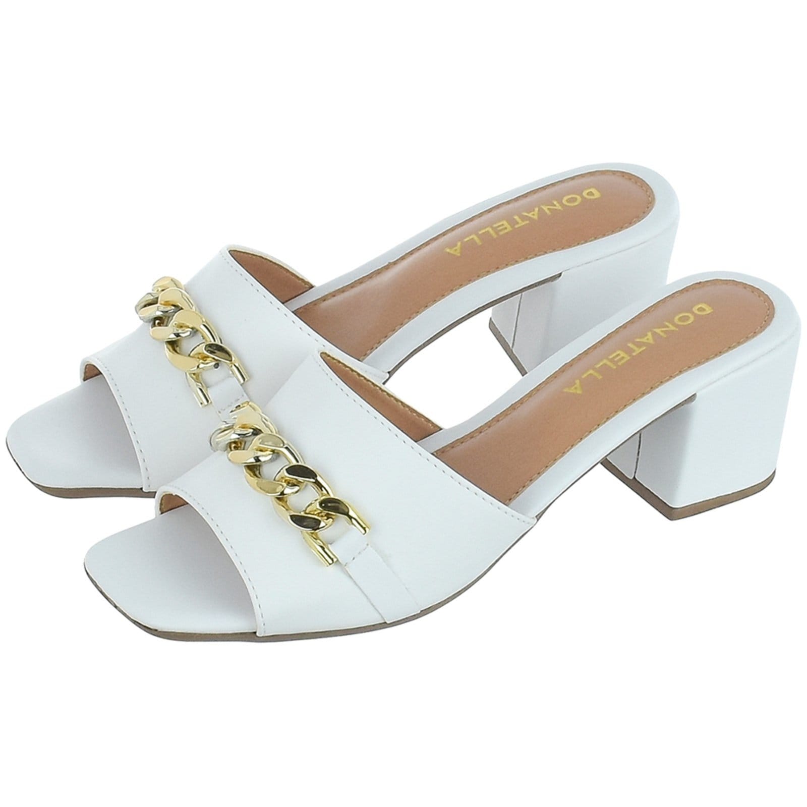 Sandália Feminina Tamanco Salto Alto Bloco Donatella Shoes com Corrente