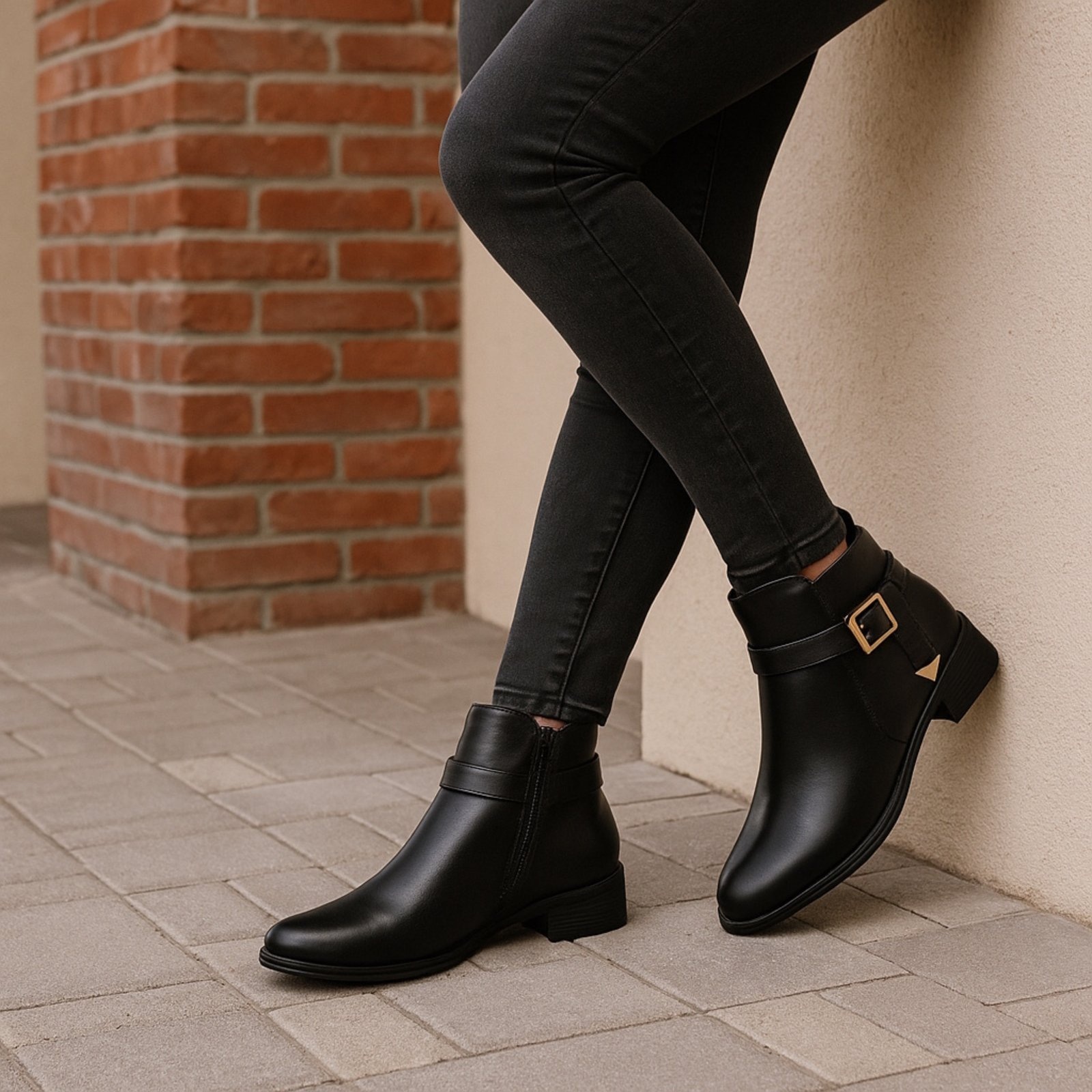 Imagem principal Bota Cano Curto Feminina Bia Ramos em Couro com Fivela Lateral Preta Bia Ramos preto